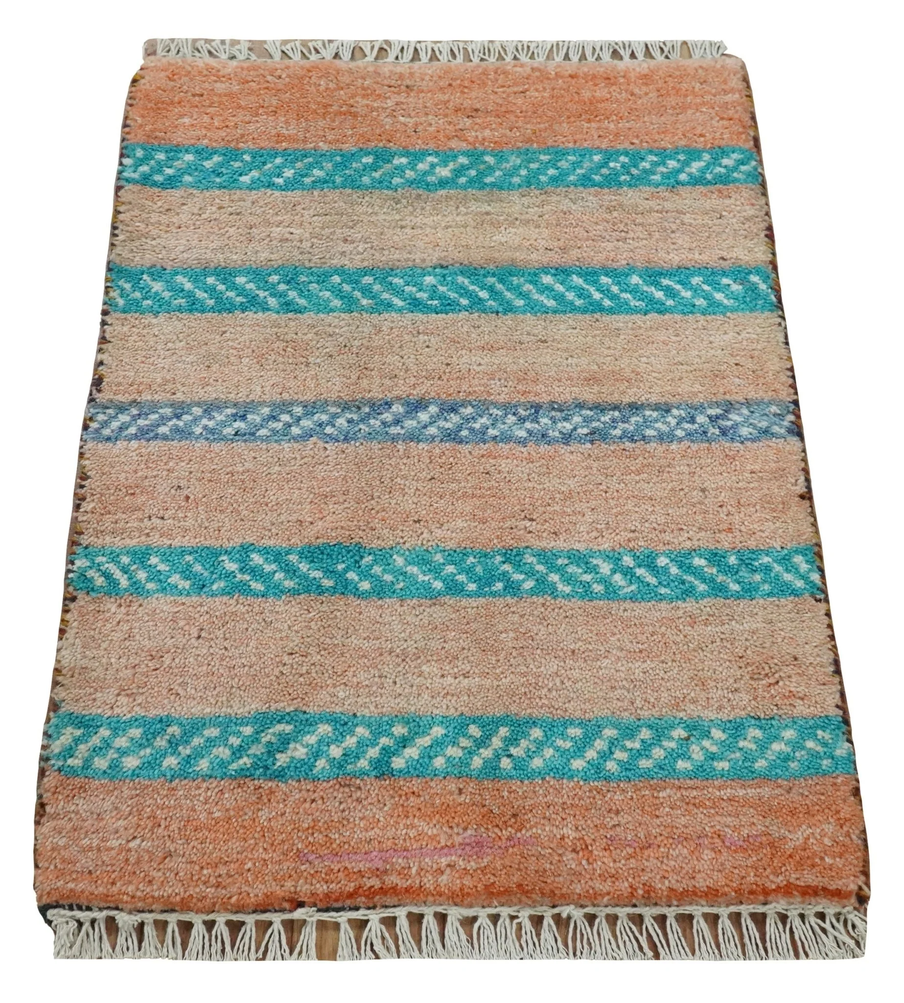 Small 1.5x2 Peach and Blue Wool Hand Knotted traditional Persian Vintage Antique Southwestern Gabbeh Rug| TRDCP347152 - Image 3