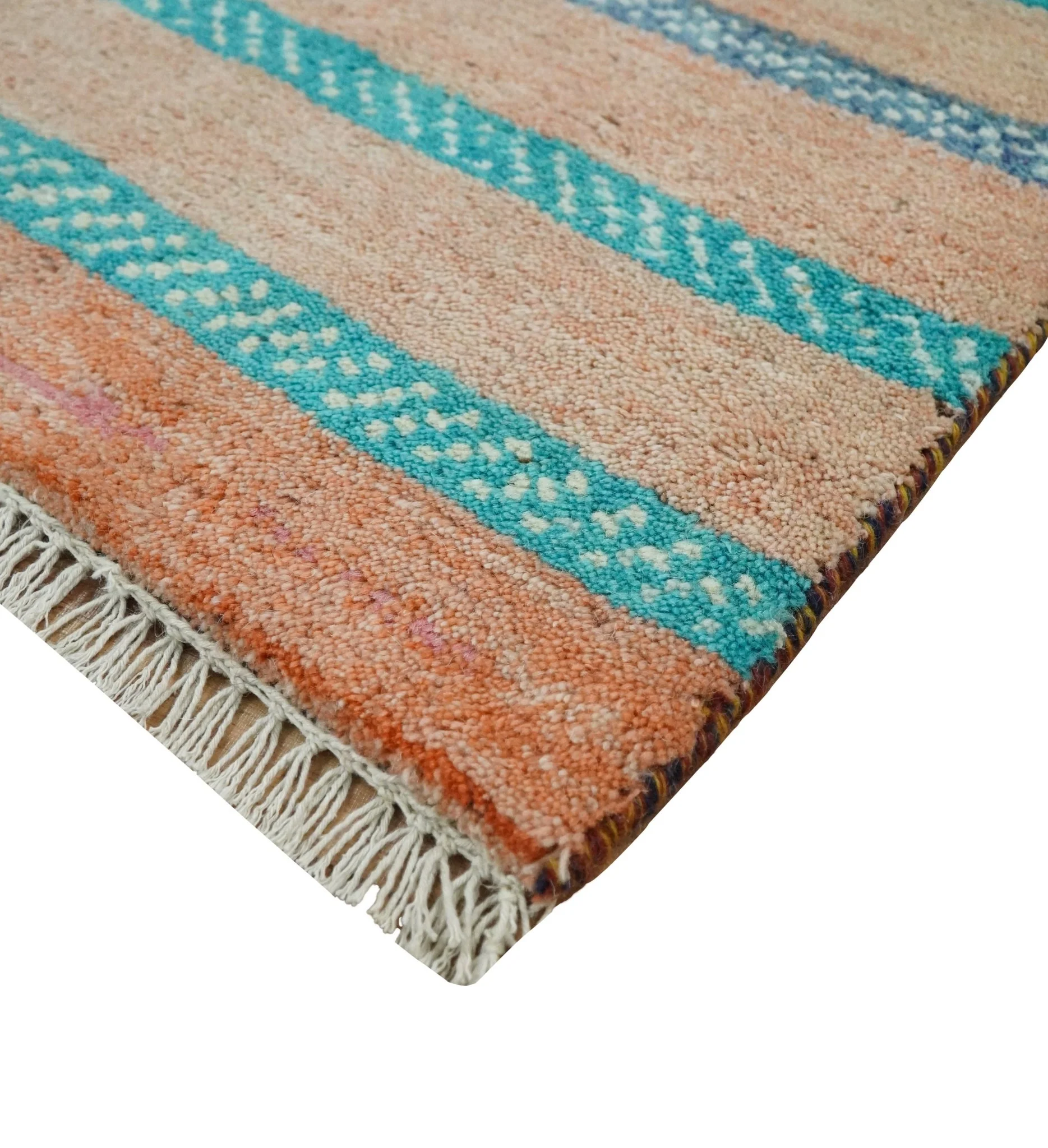 Small 1.5x2 Peach and Blue Wool Hand Knotted traditional Persian Vintage Antique Southwestern Gabbeh Rug| TRDCP347152 - Image 4