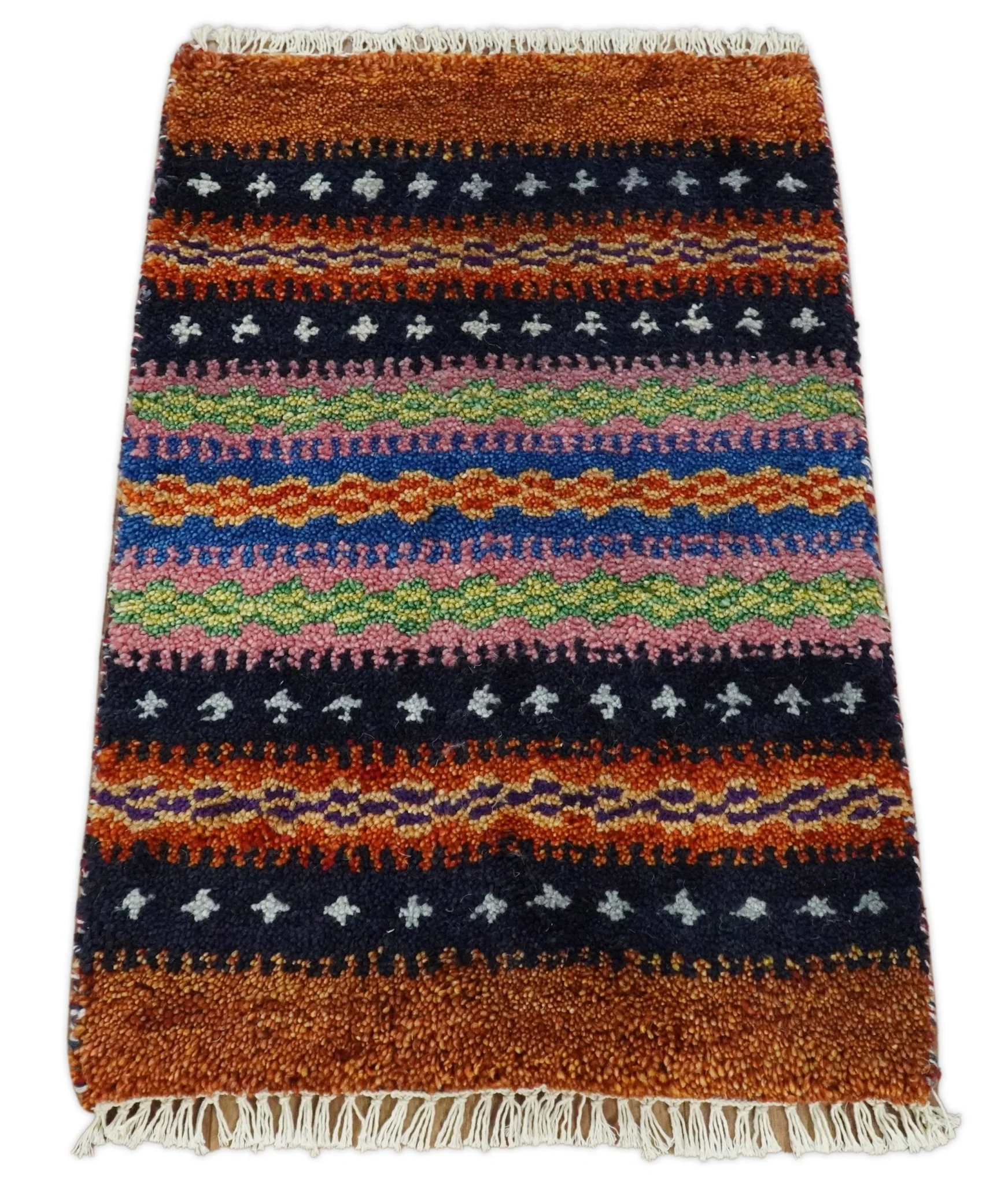 Small 1.5x2 Rust and Blue Wool Hand Knotted traditional Persian Vintage Antique Scandinavian Gabbeh Rug| TRDCP315152 - Image 3