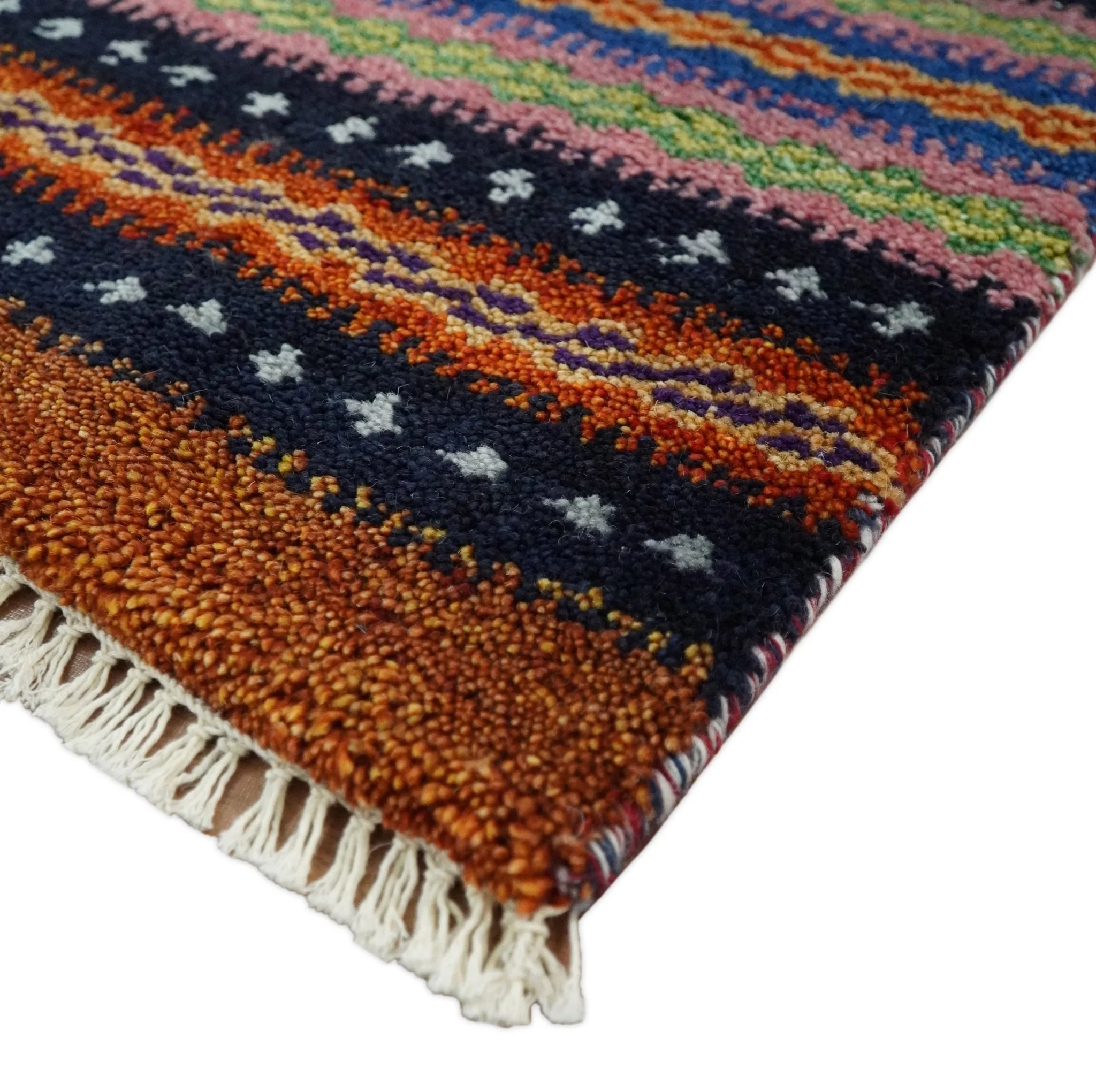 Small 1.5x2 Rust and Blue Wool Hand Knotted traditional Persian Vintage Antique Scandinavian Gabbeh Rug| TRDCP315152 - Image 4