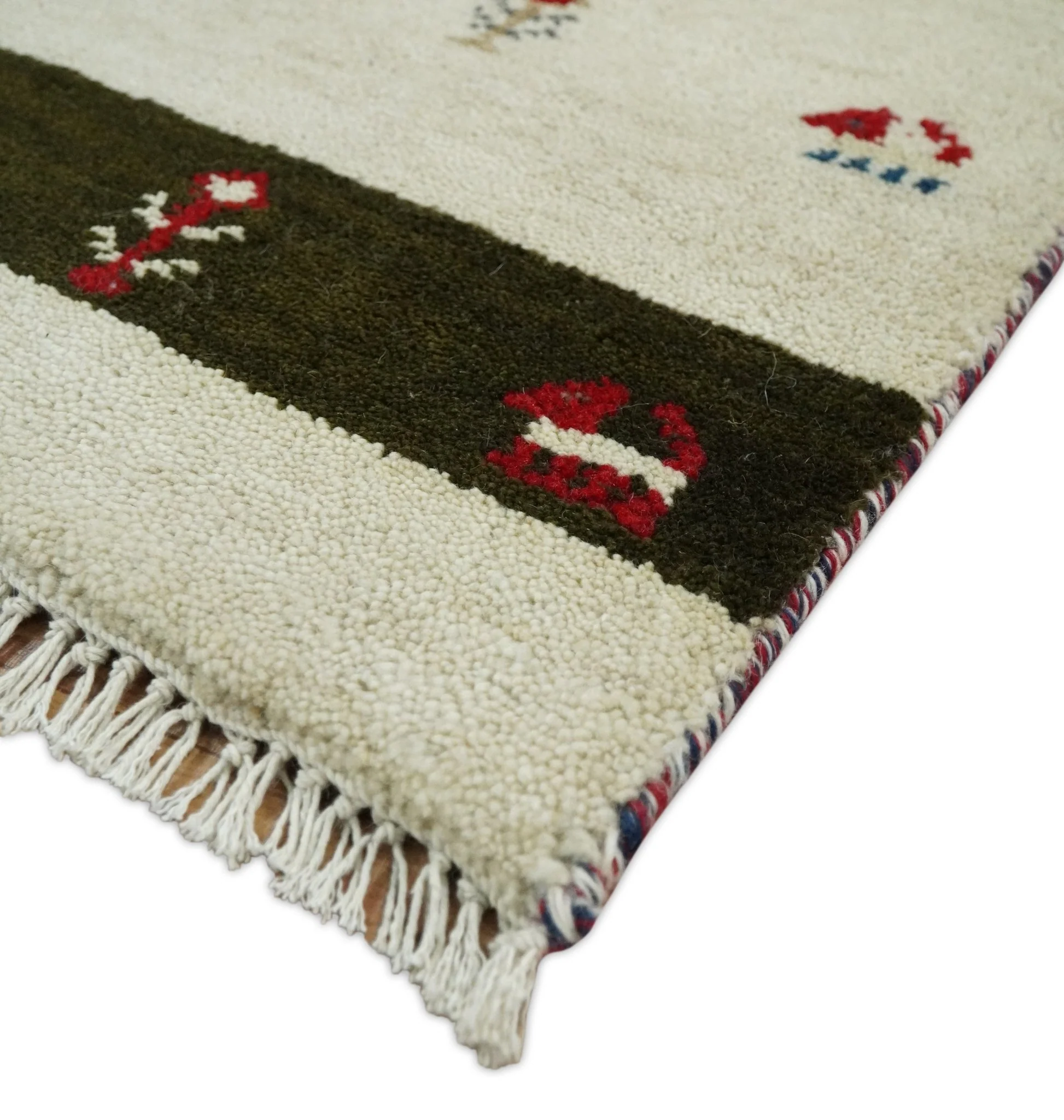 Small 1.5x2 White and Brown Wool Hand Knotted traditional Vintage Antique Southwestern Tribal Gabbeh | TRDCP356152 - Image 4