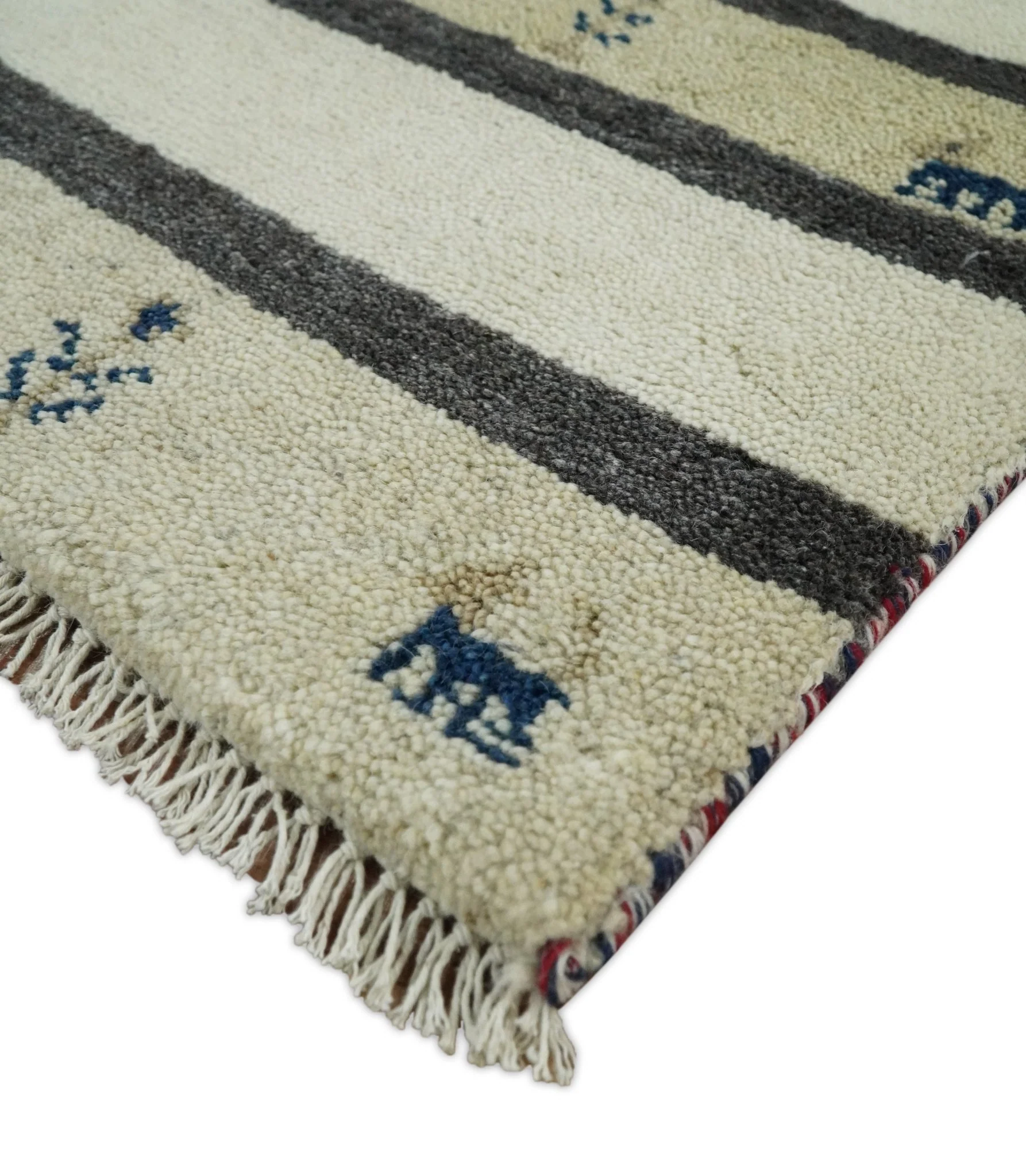 Small 1.5x2 White and Gray Wool Hand Knotted traditional Vintage Antique Southwestern Tribal Gabbeh | TRDCP357152 - Image 4