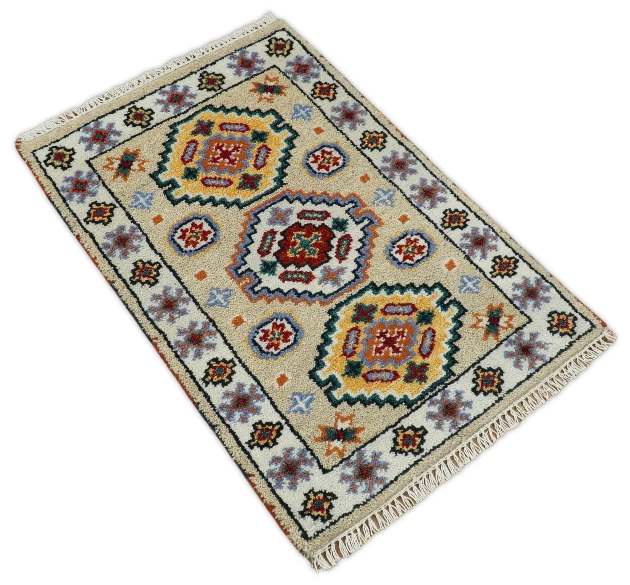 Small 2x3 Gray and Camel Wool Hand Knotted traditional Persian Vintage Antique Southwestern Kazak | TRDCP28123 - Image 3