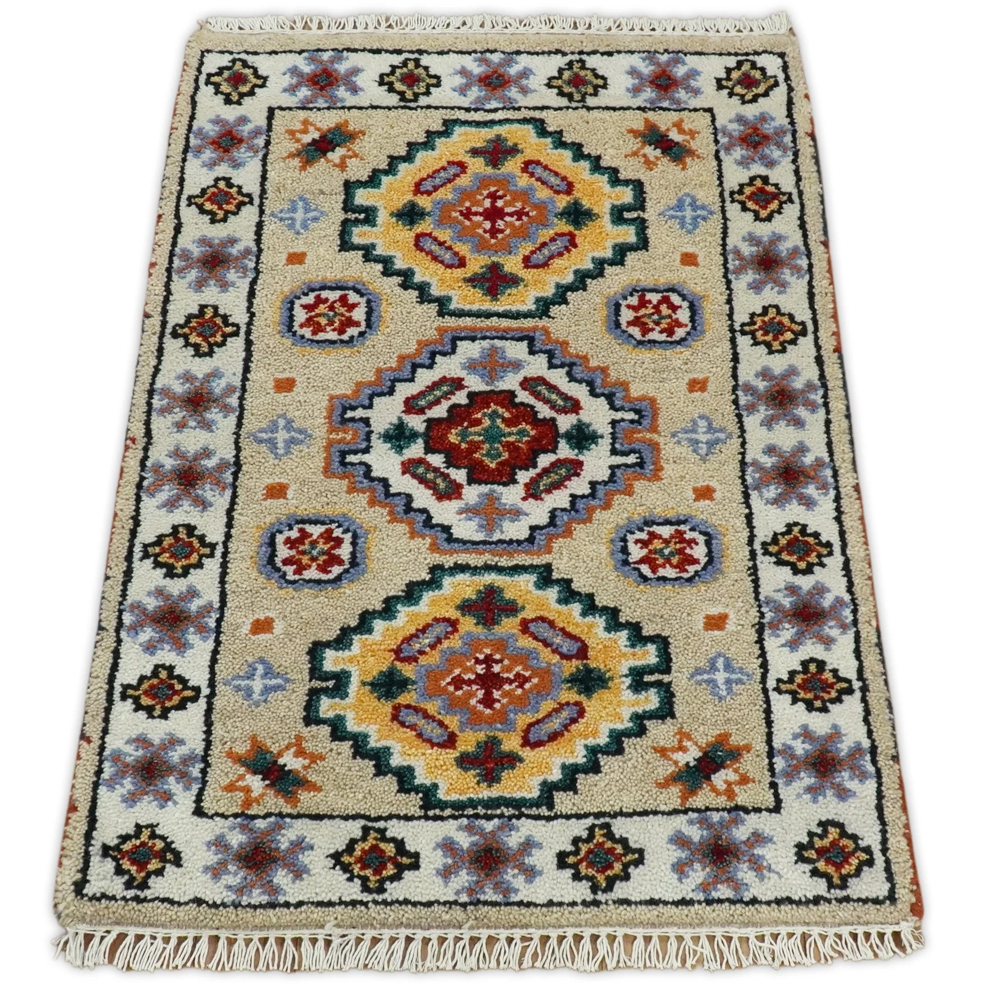 Small 2x3 Gray and Camel Wool Hand Knotted traditional Persian Vintage Antique Southwestern Kazak | TRDCP28123 - Image 4