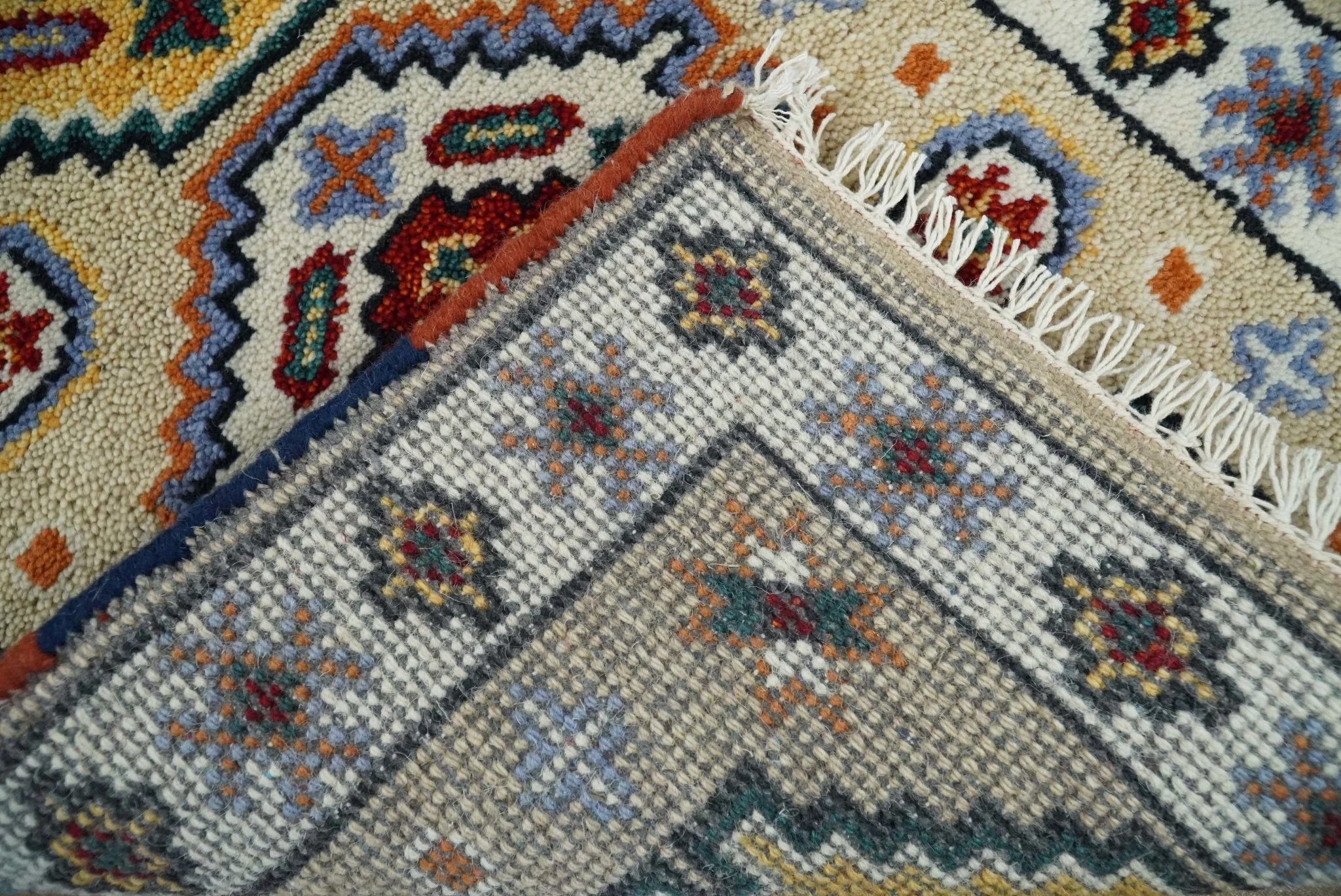 Small 2x3 Gray and Camel Wool Hand Knotted traditional Persian Vintage Antique Southwestern Kazak | TRDCP28123 - Image 5
