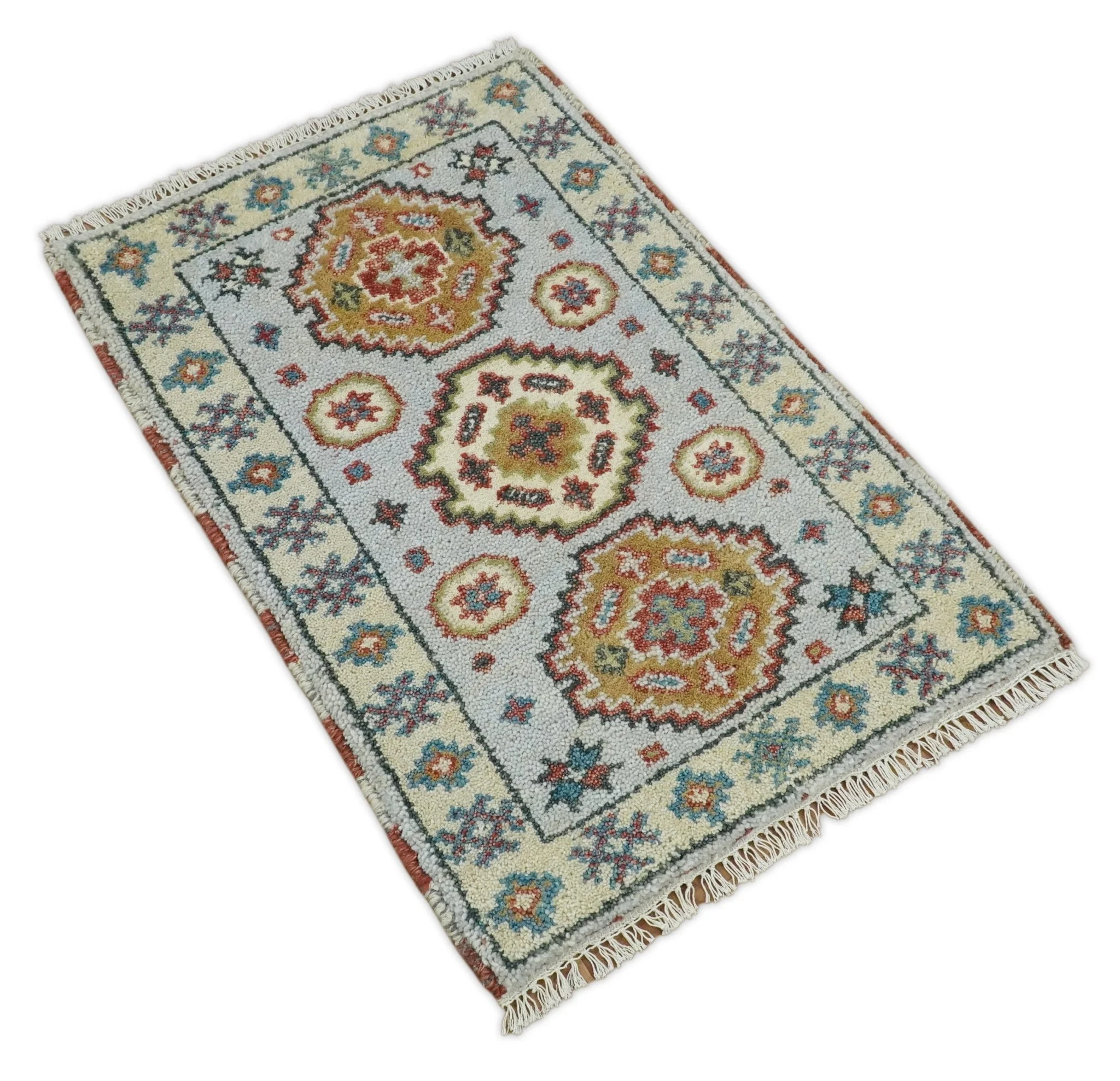 Small 2x3 Gray and Camel Wool Hand Knotted traditional Persian Vintage Antique Southwestern Kazak | TRDCP28123 - Image 7