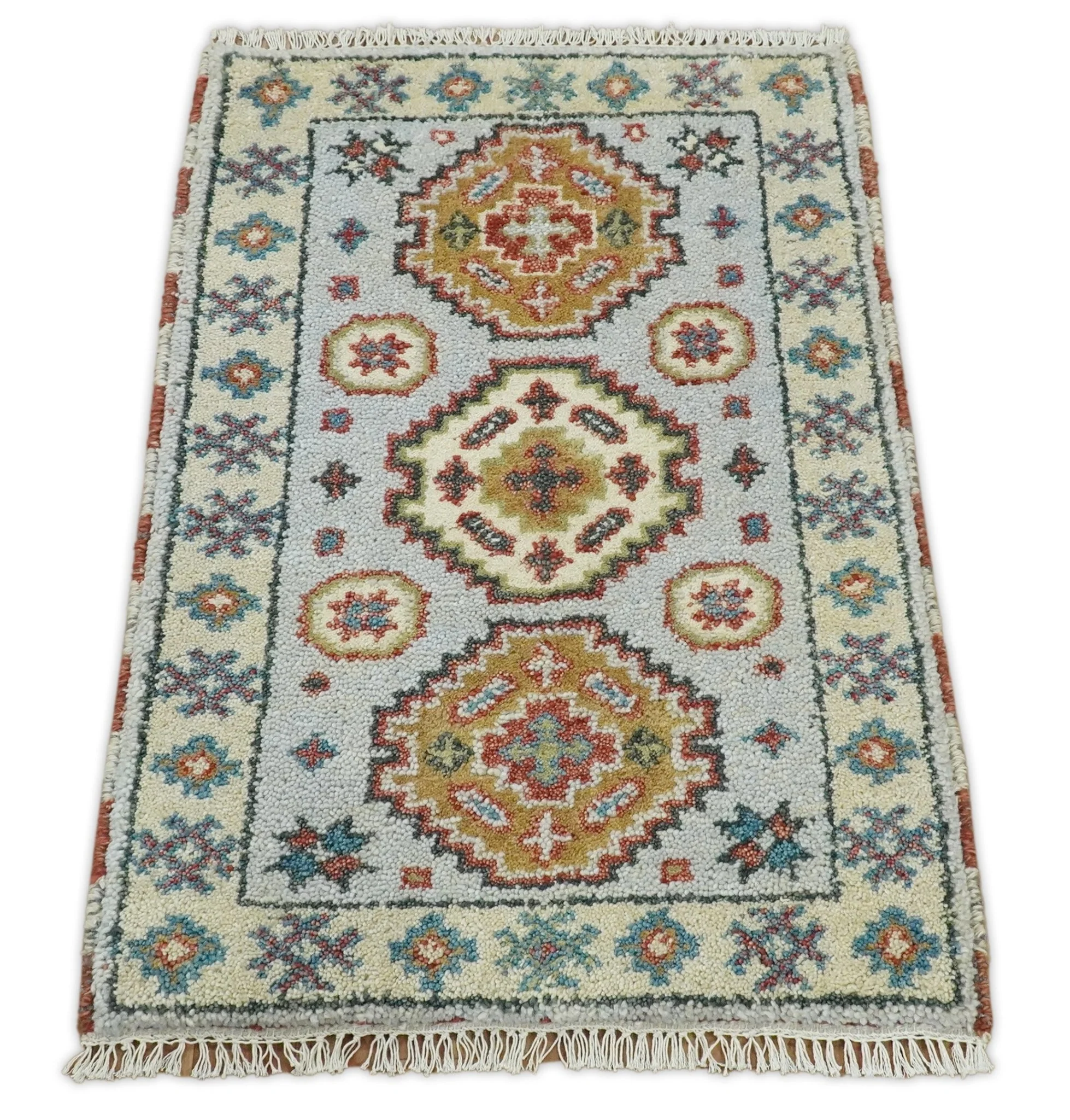 Small 2x3 Gray and Camel Wool Hand Knotted traditional Persian Vintage Antique Southwestern Kazak | TRDCP28123 - Image 8