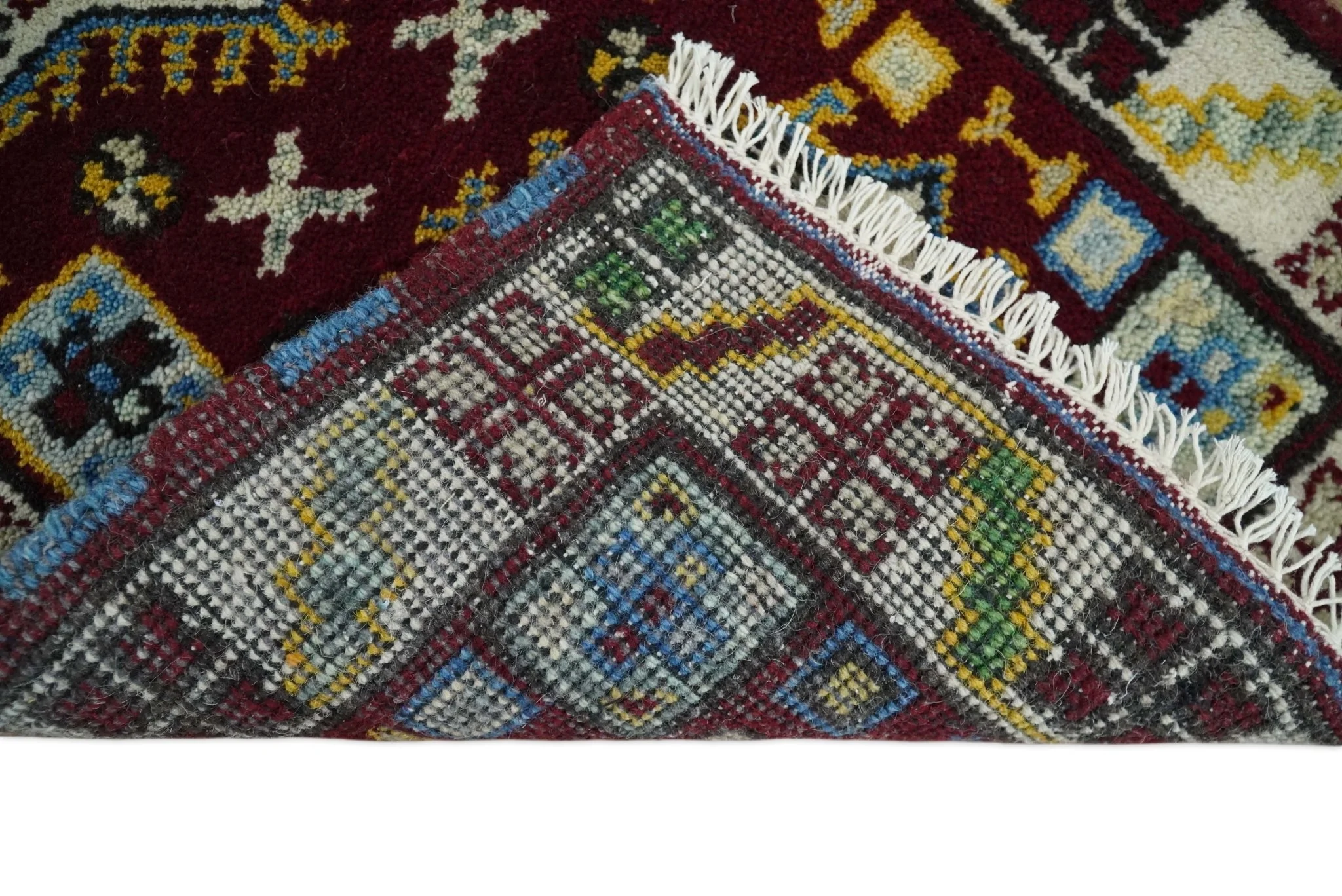 Small 2x3 Red and Beige Wool Hand Knotted traditional Persian Vintage Antique Southwestern Kazak | TRDCP20223 - Image 5