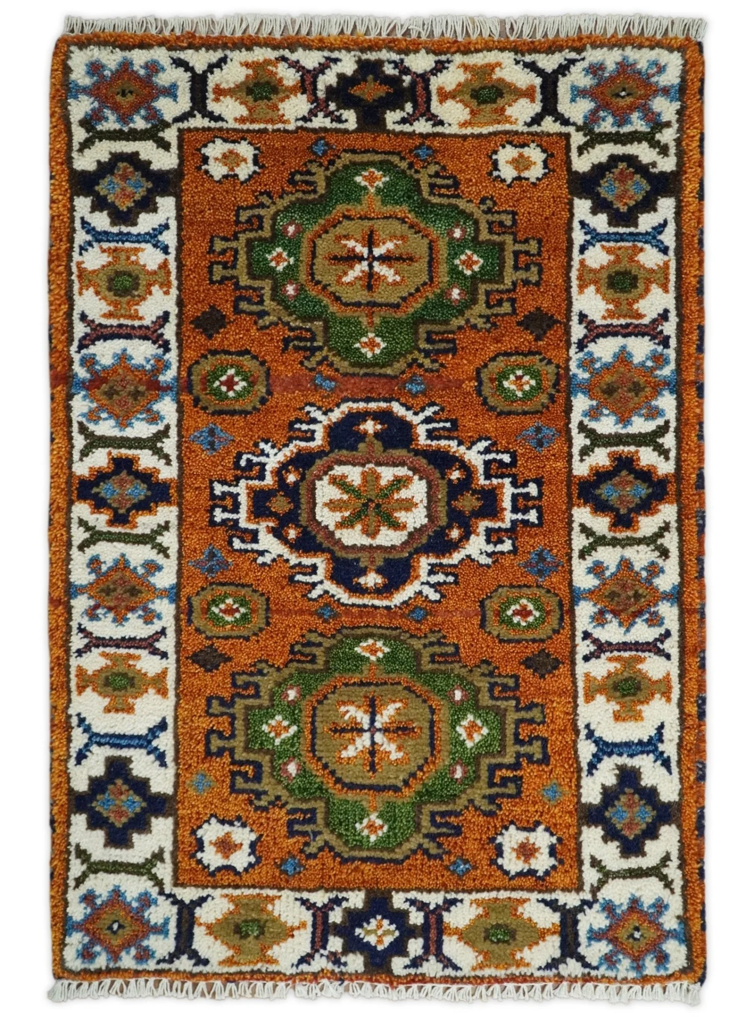 Small 2x3 Red and Ivory Wool Hand Knotted traditional Persian Vintage Antique Southwestern Kazak | TRDCP18323 - Image 5