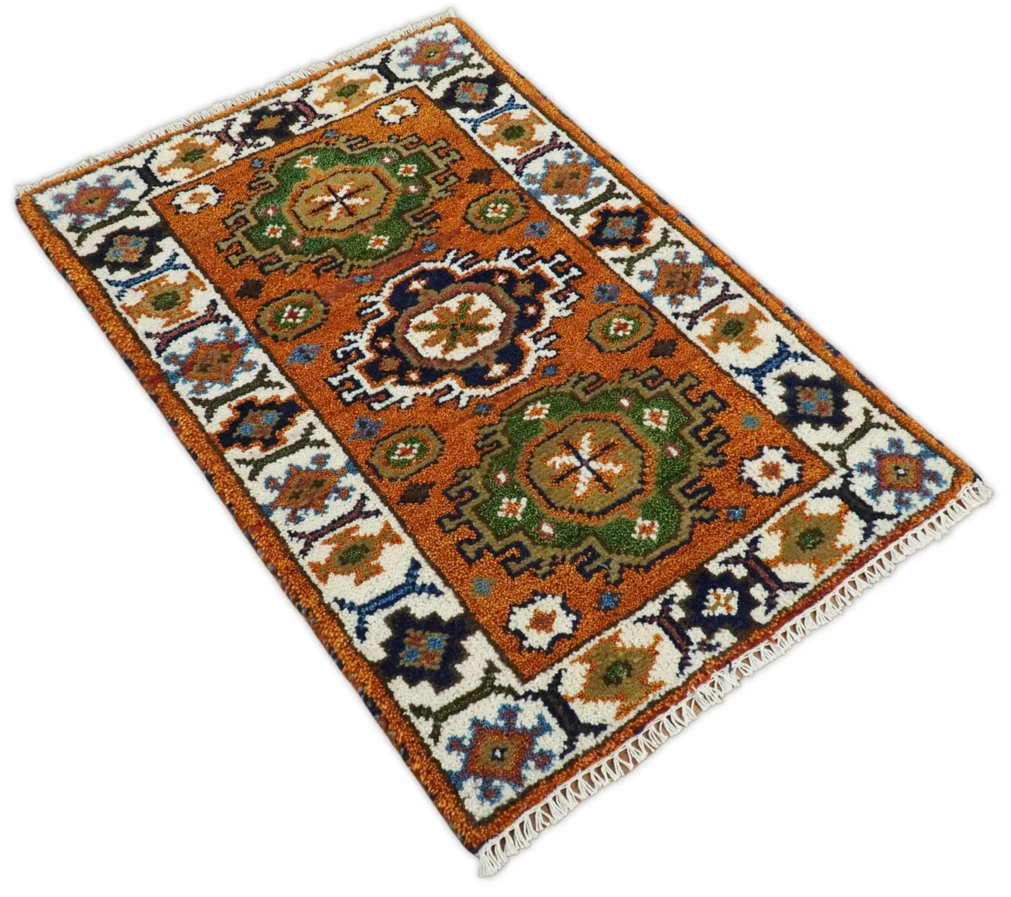 Small 2x3 Red and Ivory Wool Hand Knotted traditional Persian Vintage Antique Southwestern Kazak | TRDCP18323 - Image 6