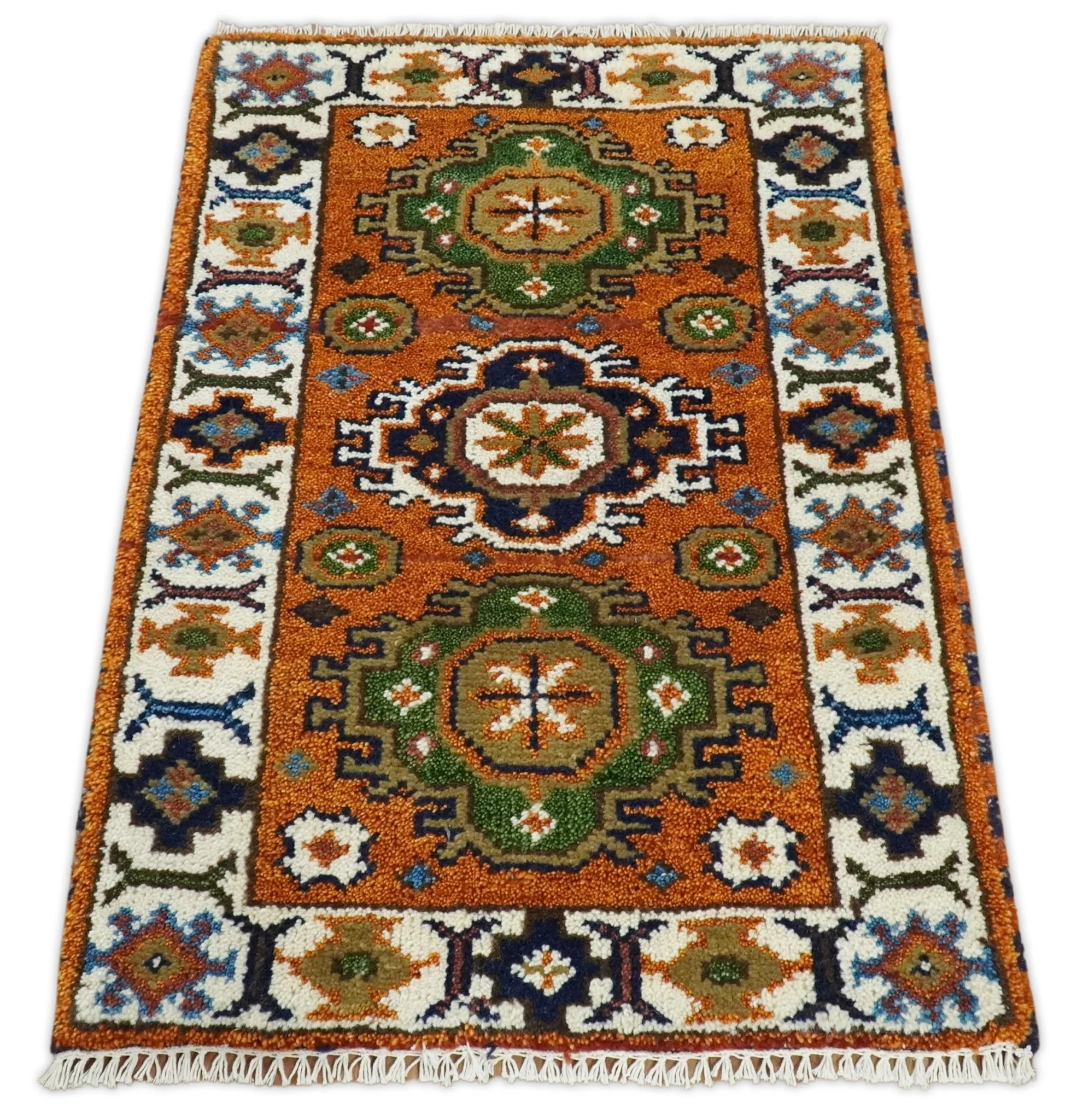 Small 2x3 Red and Ivory Wool Hand Knotted traditional Persian Vintage Antique Southwestern Kazak | TRDCP18323 - Image 7