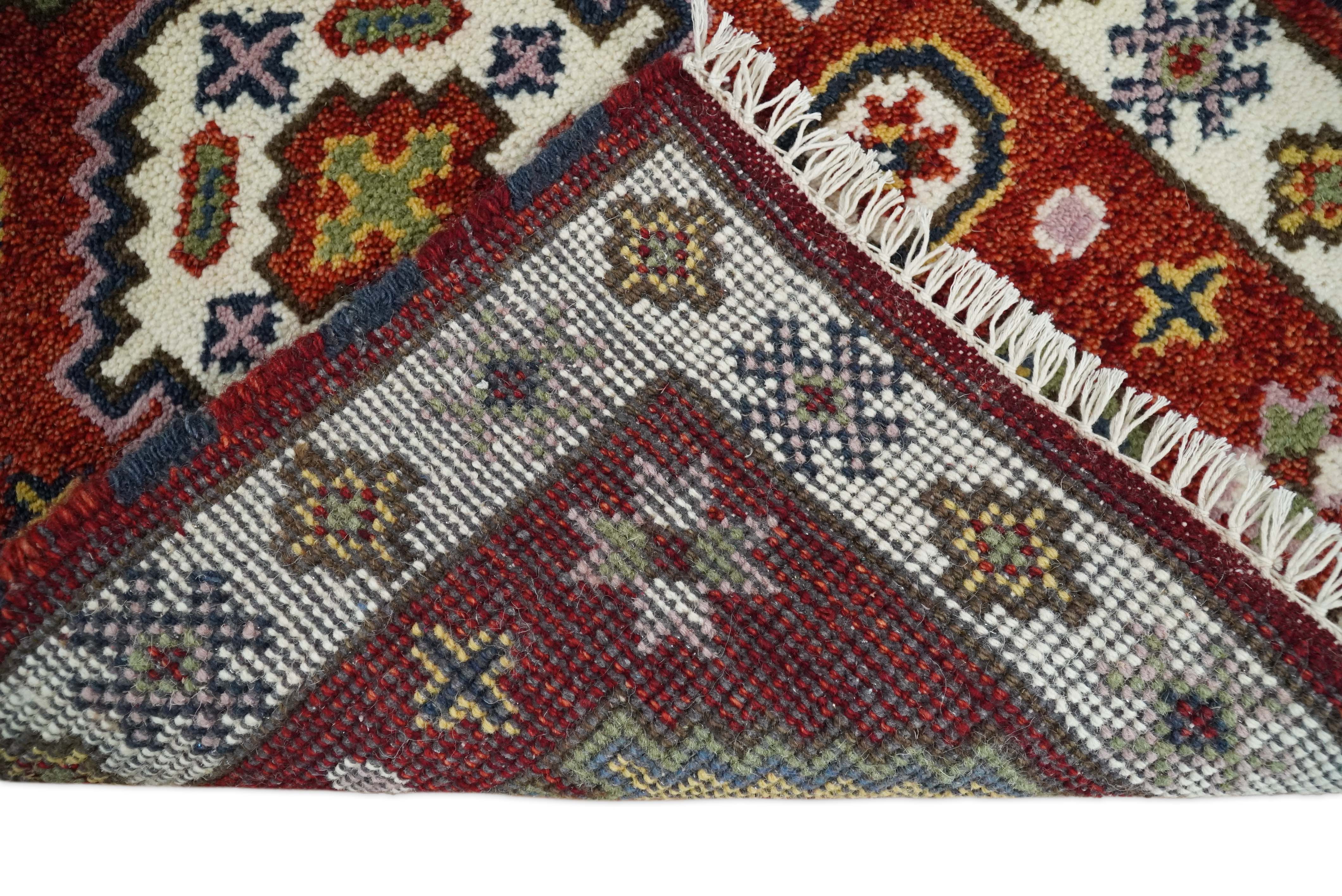 Small 2x3 Red and Ivory Wool Hand Knotted traditional Persian Vintage Antique Southwestern Kazak | TRDCP18323 - Image 9