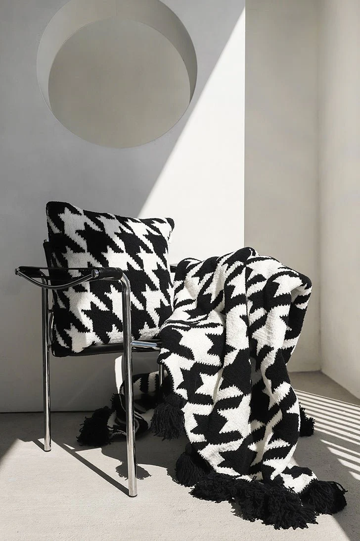Soft and Cozy Black and White Houndstooth Throw Pillow - Image 4