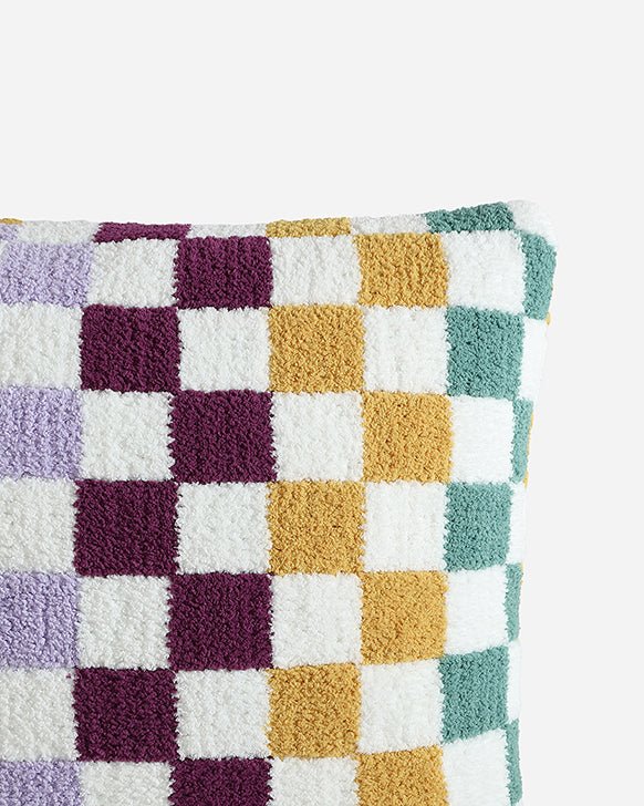 Soft and Comfy Mardi Gras Purple Green Gold And Maroon Checkerboard Throw Pillow - Image 2