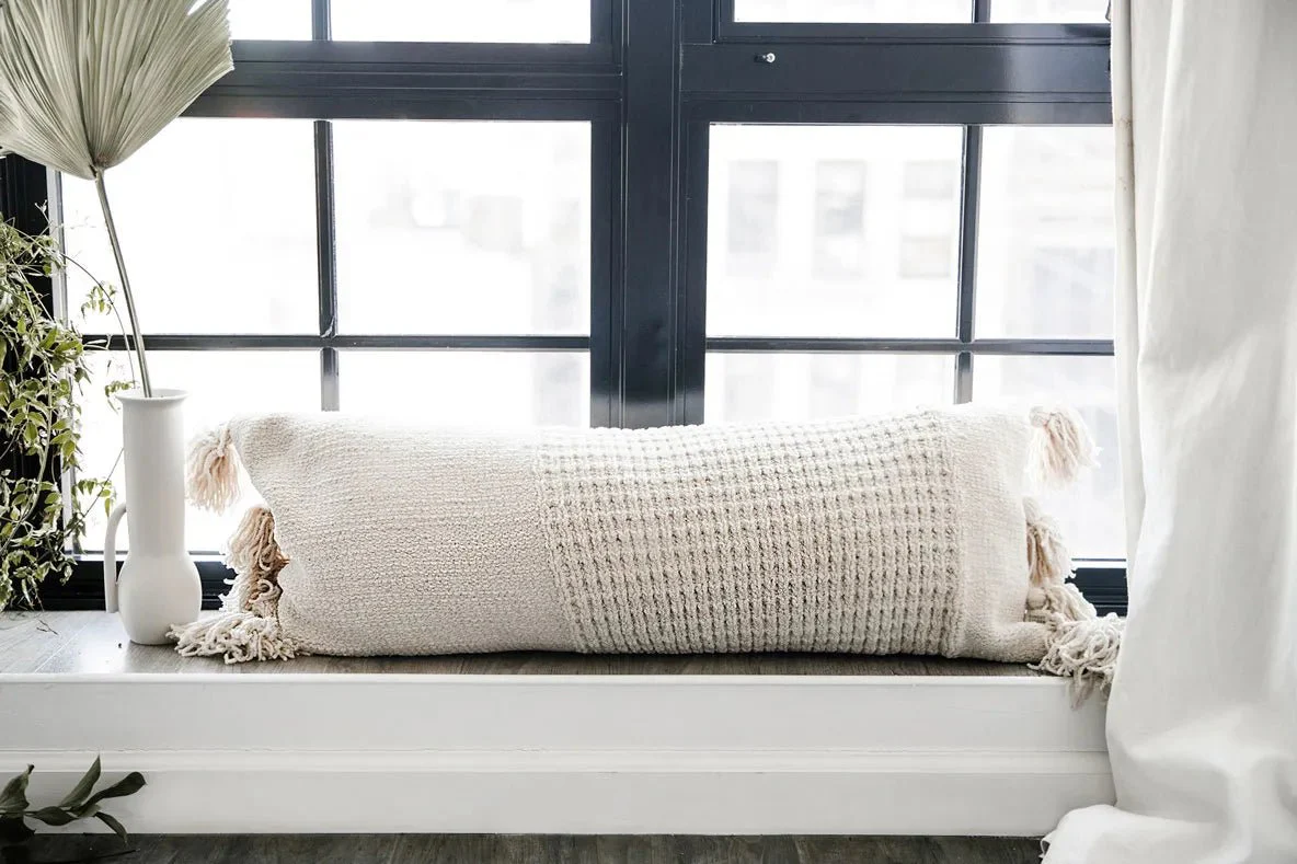 Super Soft Solid Sienna Braided Pom Pom Lumbar Pillow - Image 14
