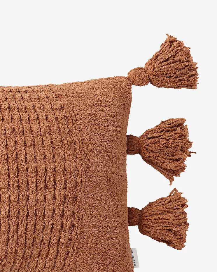 Super Soft Solid Sienna Braided Pom Pom Lumbar Pillow - Image 2