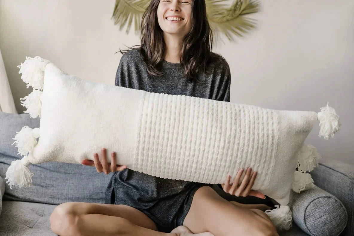 Super Soft Solid Sienna Braided Pom Pom Lumbar Pillow - Image 24