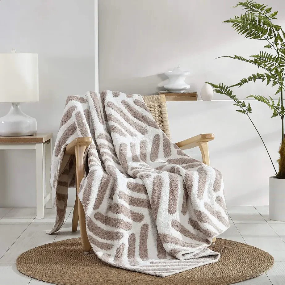 Black-Off White, Cloud Gray-Off White and Taupe-Off White Chevron Tulum Throw - Image 11