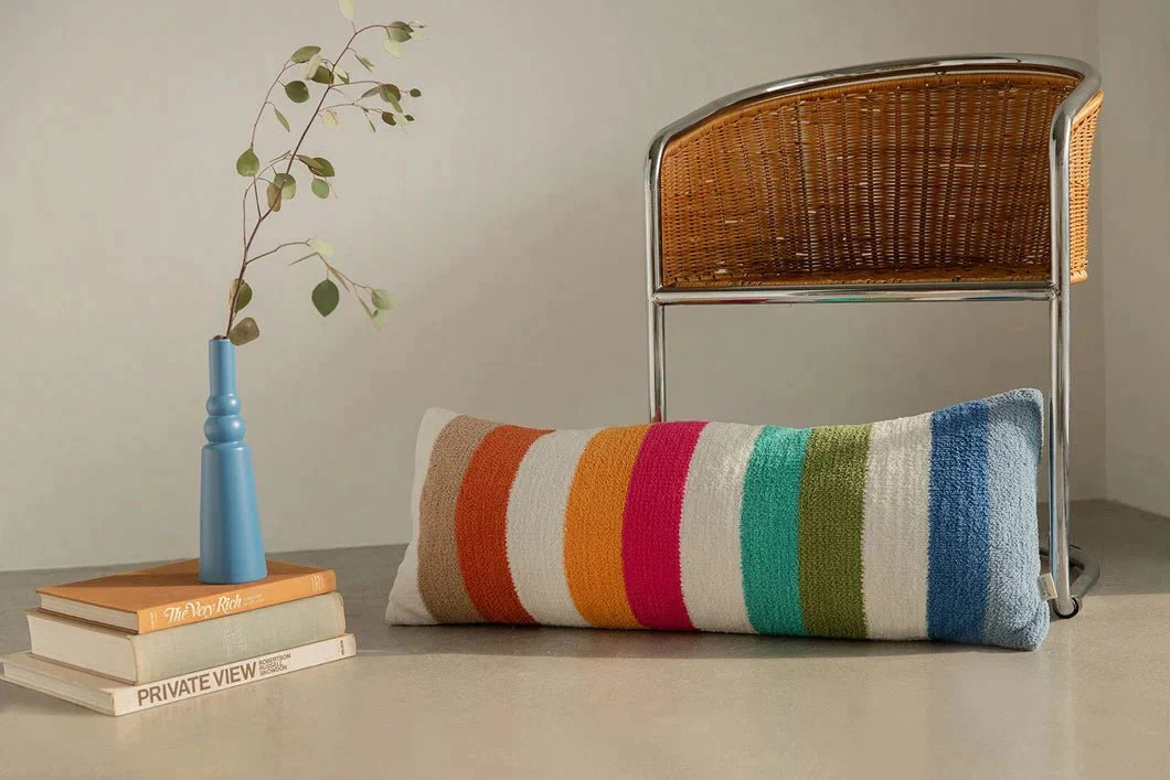 Soft Vibrant Colorful Stripes Pattern Oversized Lumbar Pillow - Image 6