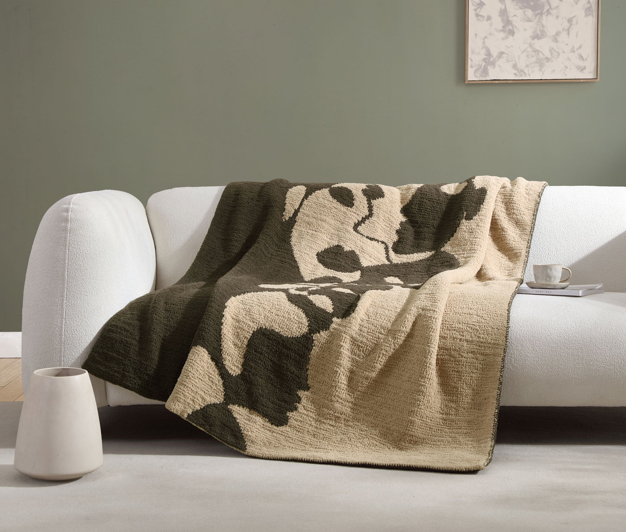 Mocha- Biscotti, Pomegranate- Rose, Black- White Face Print Throw - Image 3