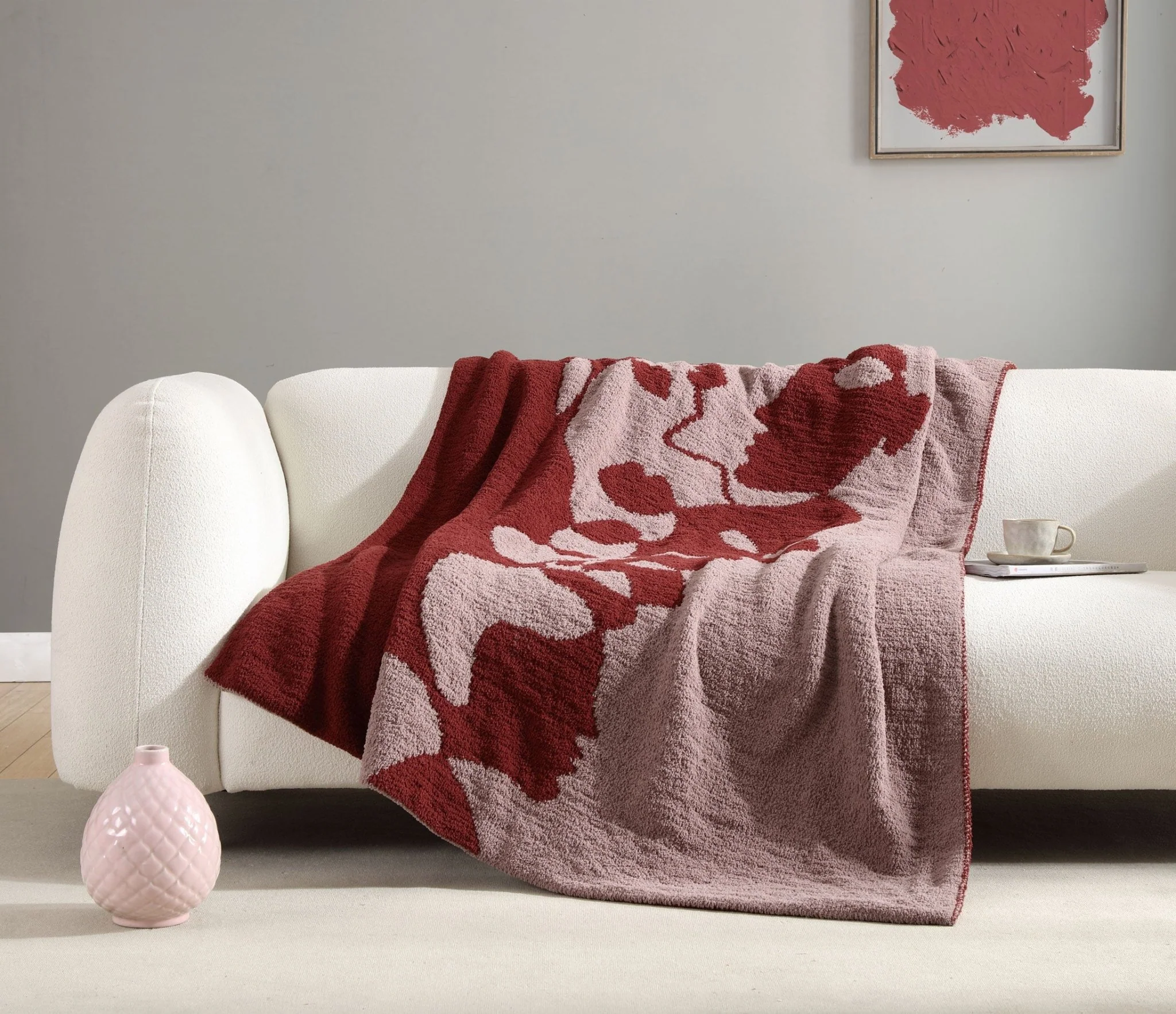 Mocha- Biscotti, Pomegranate- Rose, Black- White Face Print Throw - Image 6