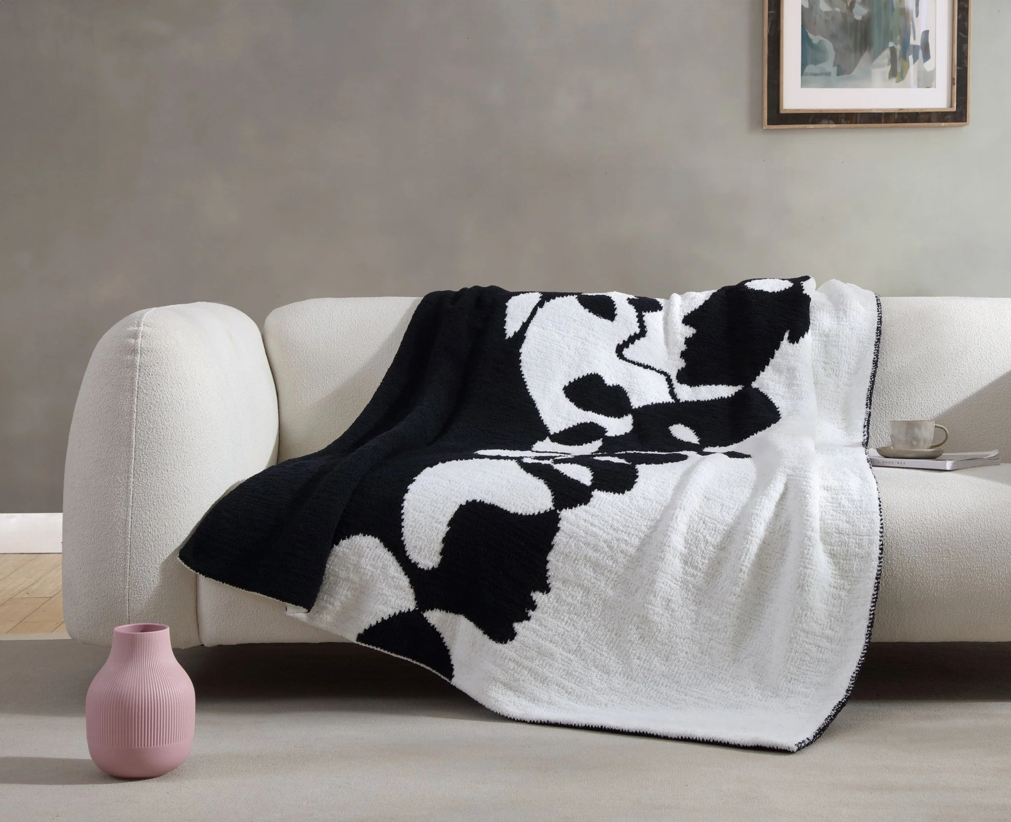 Mocha- Biscotti, Pomegranate- Rose, Black- White Face Print Throw - Image 9