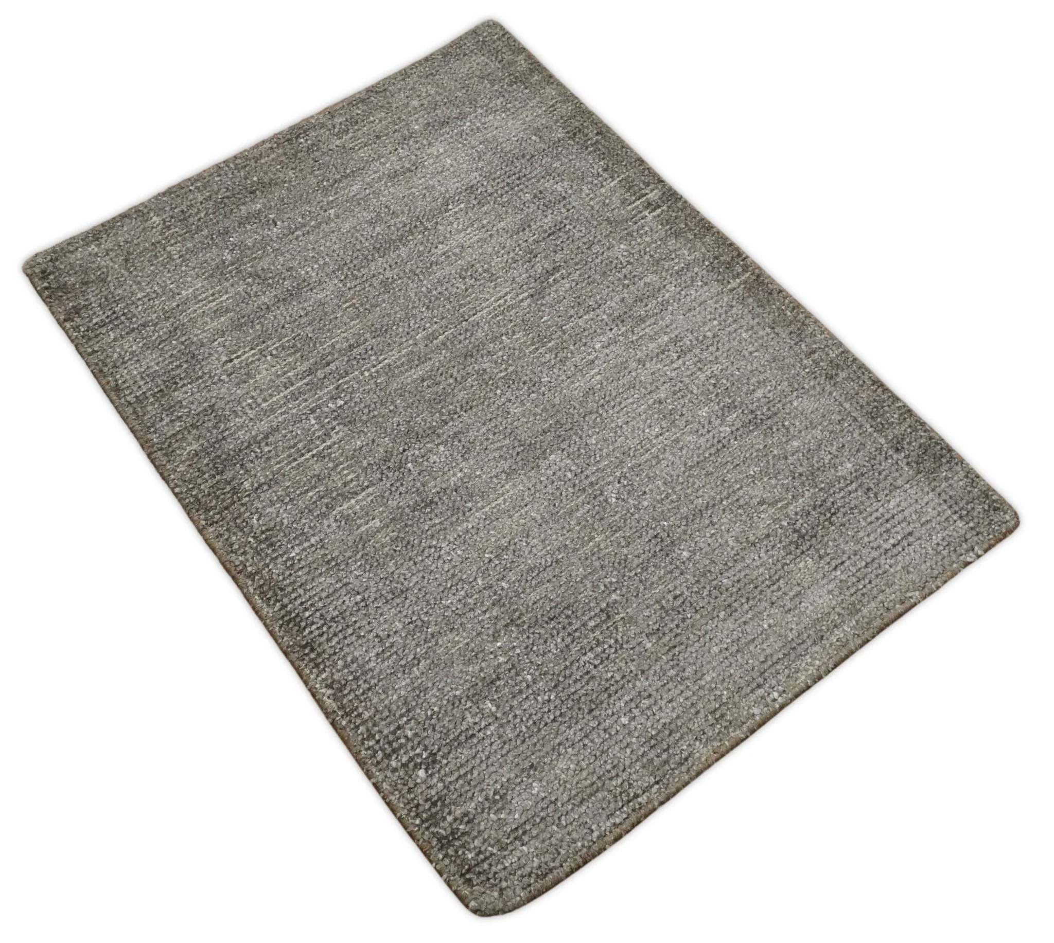 Solid 2x3 Brown Hand Knotted Entryway Silk Area Rug | TRD29784 - Image 2