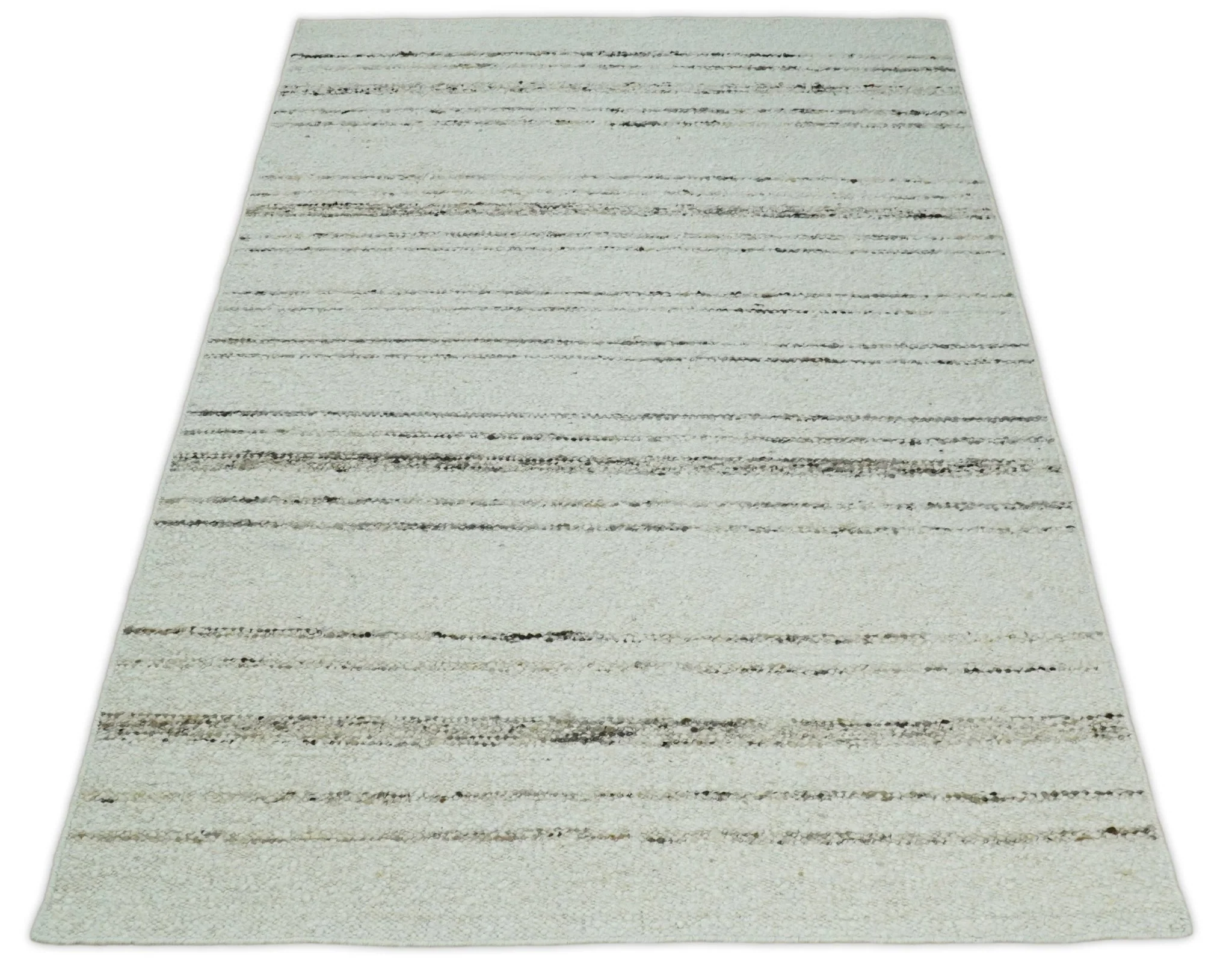 Solid 5x8 and 8x10 Ivory and brown Woolen Chunky and Soft Berber Area Rug | BER4 - Image 11
