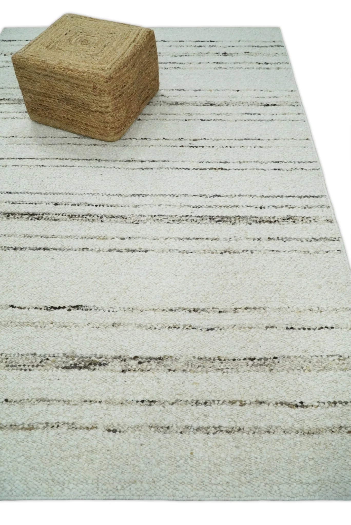 Solid 5x8 and 8x10 Ivory and brown Woolen Chunky and Soft Berber Area Rug | BER4 - Image 2