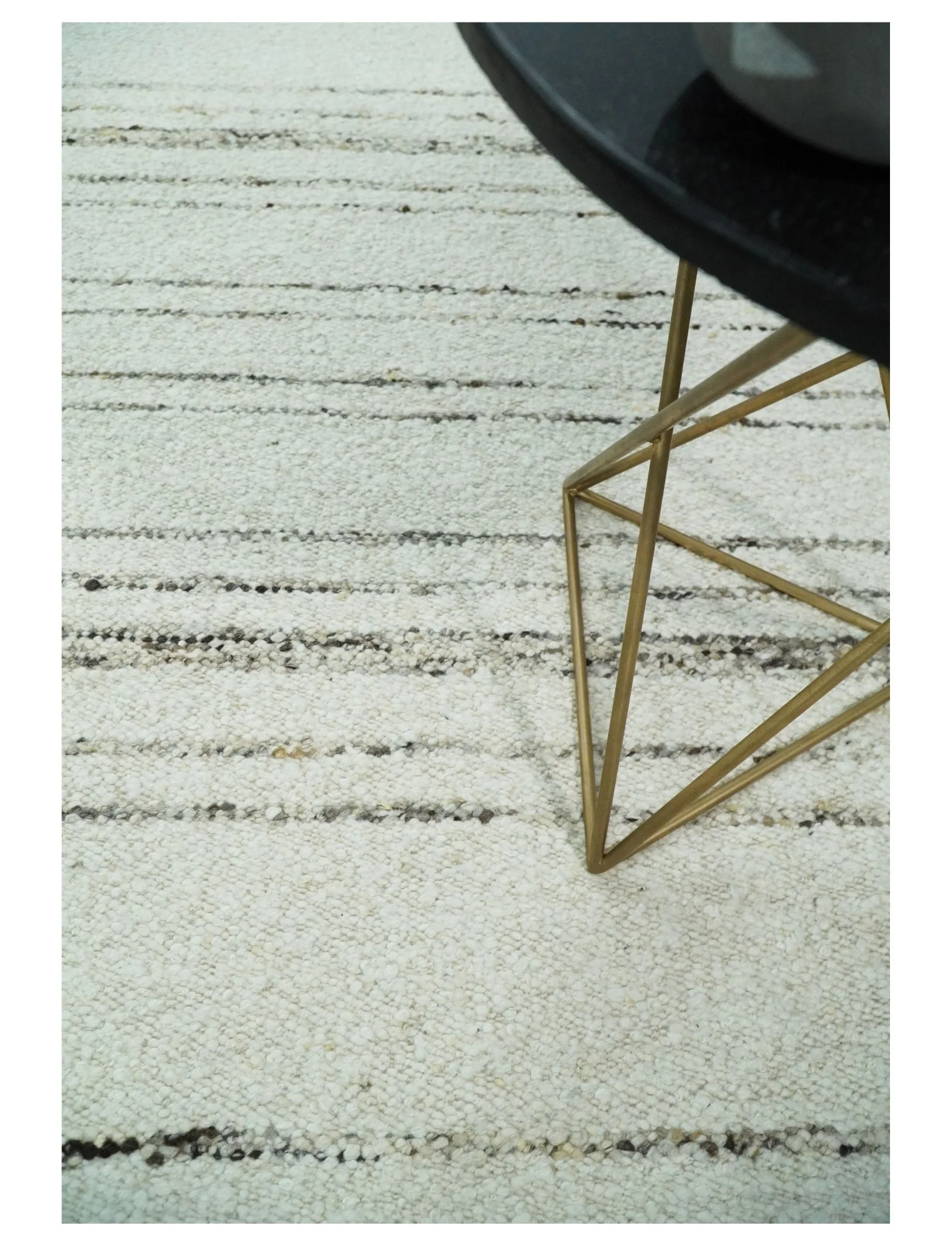 Solid 5x8 and 8x10 Ivory and brown Woolen Chunky and Soft Berber Area Rug | BER4 - Image 3
