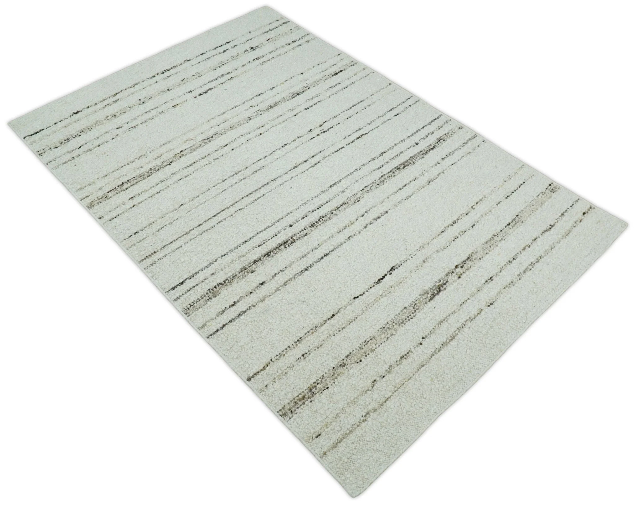 Solid 5x8 and 8x10 Ivory and brown Woolen Chunky and Soft Berber Area Rug | BER4 - Image 4