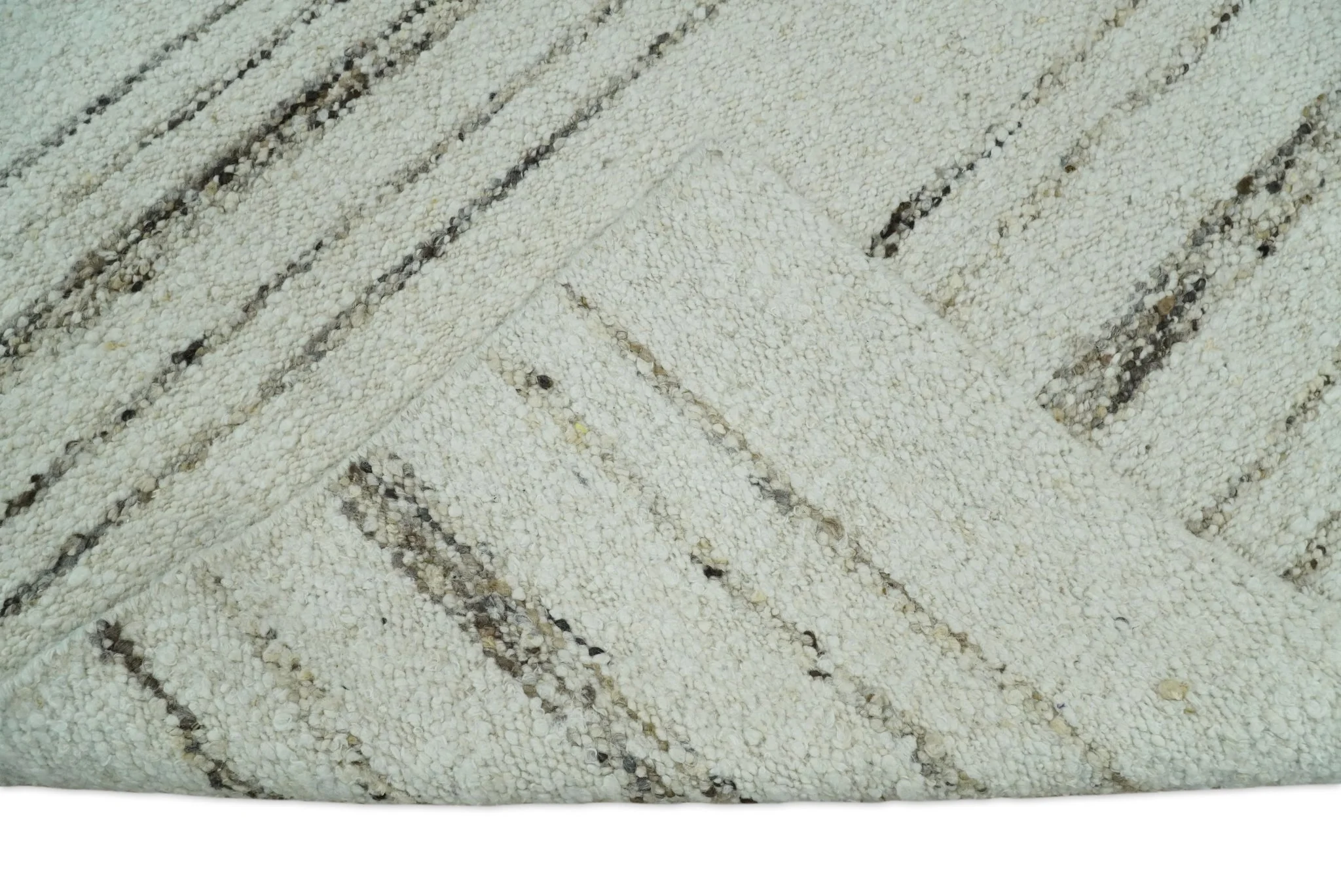 Solid 5x8 and 8x10 Ivory and brown Woolen Chunky and Soft Berber Area Rug | BER4 - Image 5