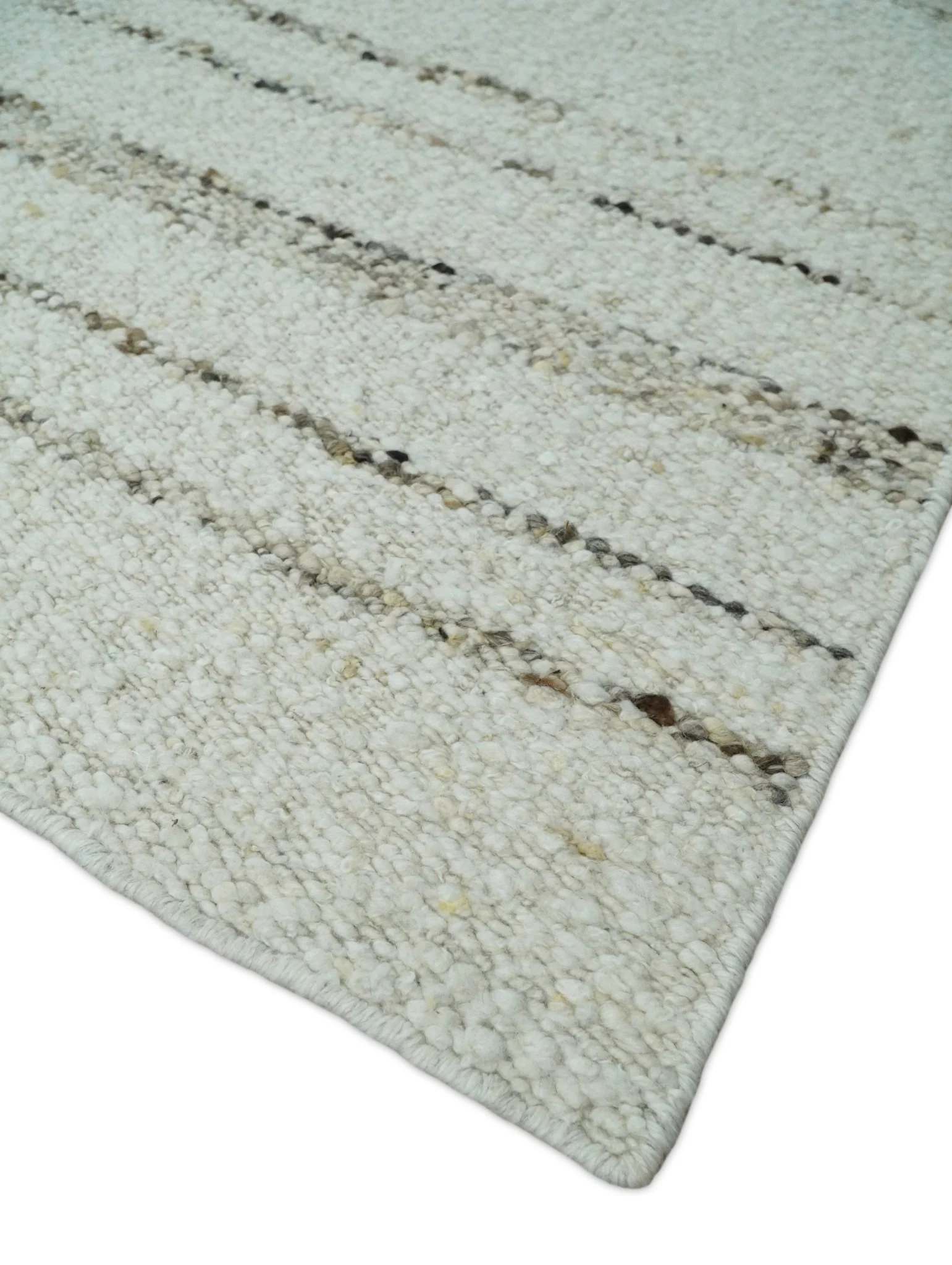 Solid 5x8 and 8x10 Ivory and brown Woolen Chunky and Soft Berber Area Rug | BER4 - Image 8