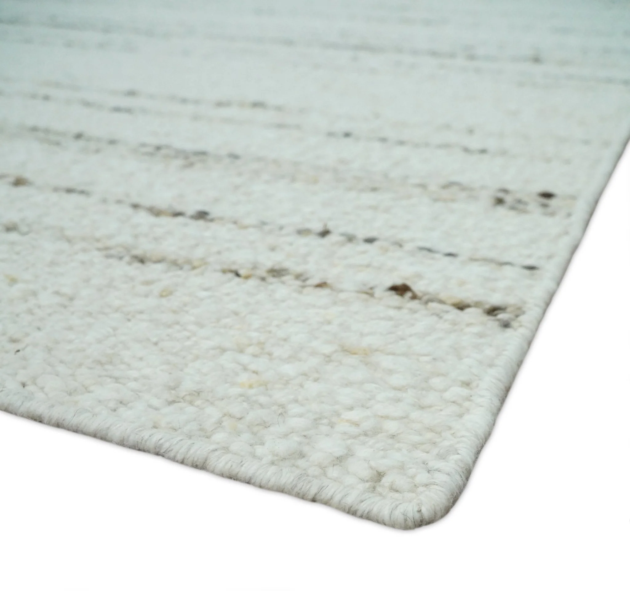 Solid 5x8 and 8x10 Ivory and brown Woolen Chunky and Soft Berber Area Rug | BER4 - Image 9
