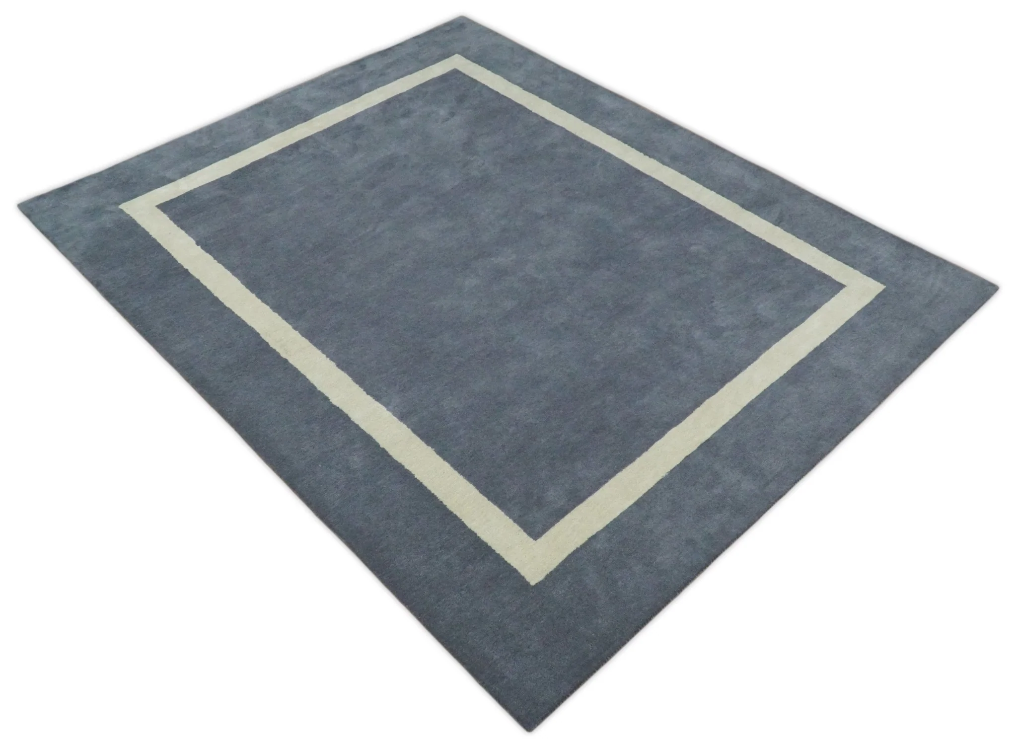 Solid 8x10 Gray and Beige Handmade Modern Scandinavian Wool Area Rug | SOL1 - Image 4