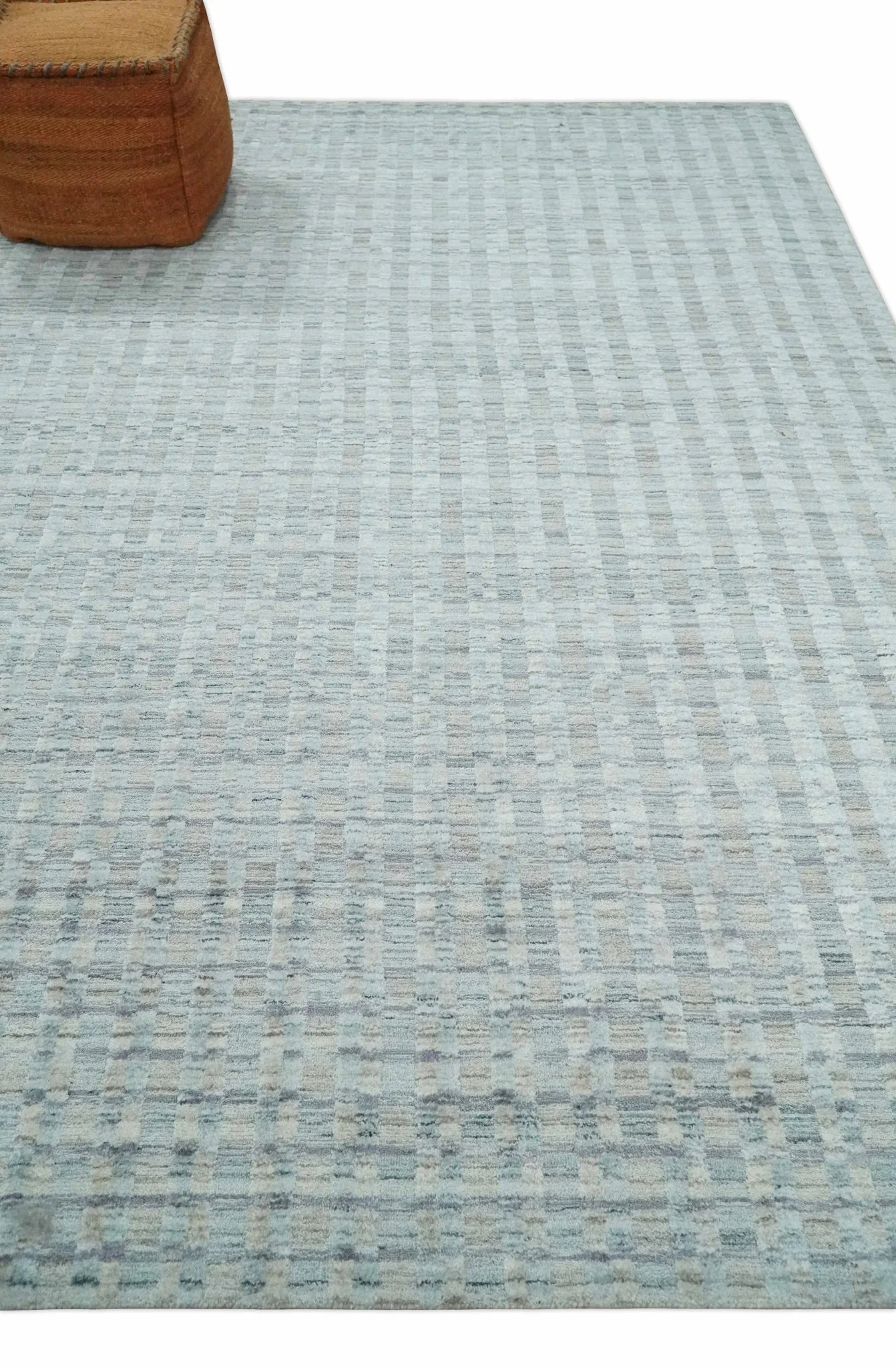 Solid 8x10 Hand Made Camel, Silver and Brown Scandinavian Blended Wool Flatwoven Area Rug | KE35 - Image 3