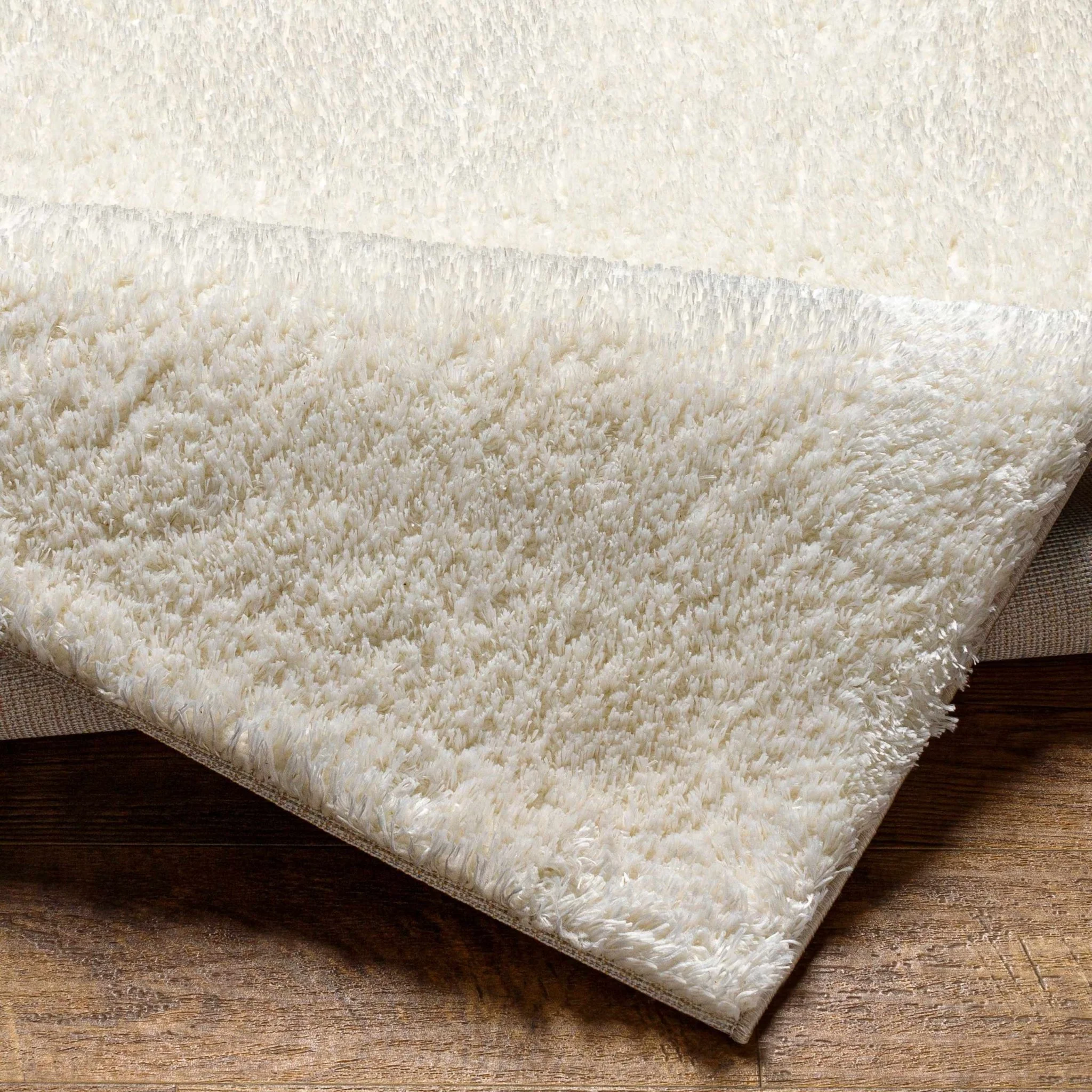 Premium look Solid Beige Woven Moroccan Design Silk Blended Plush Pile Rug - Image 3