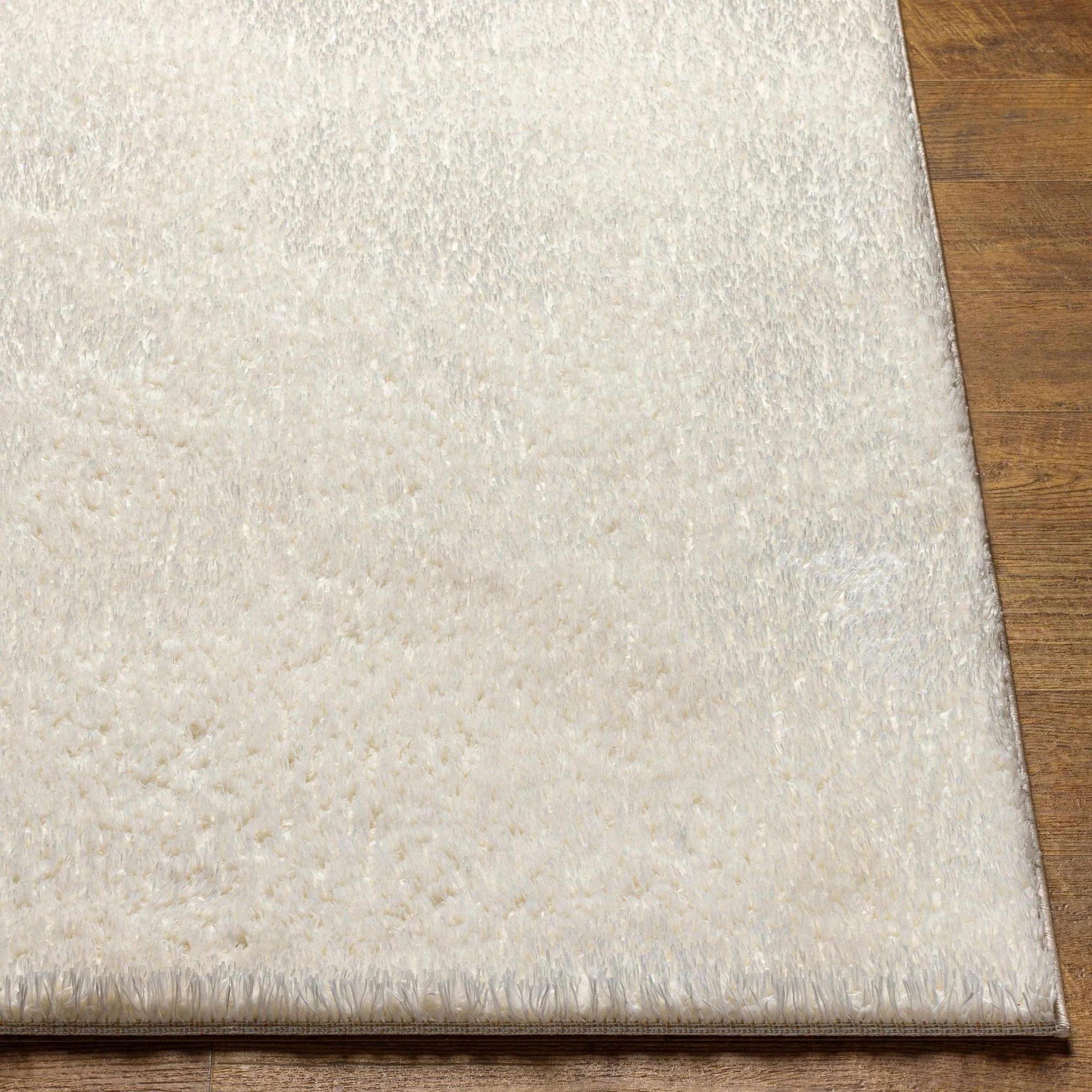 Premium look Solid Beige Woven Moroccan Design Silk Blended Plush Pile Rug - Image 4