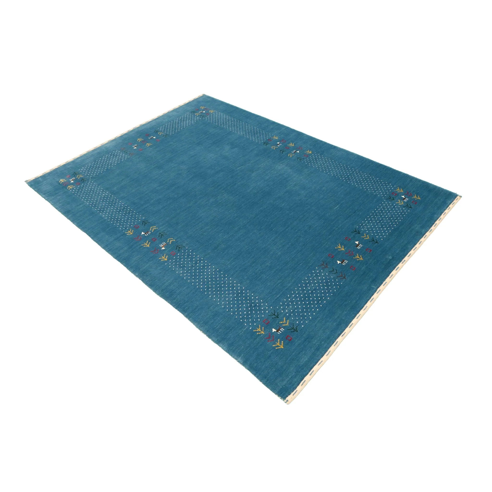 Solid Blue Border Design Hand Loomed Wool Area Rug - Image 13