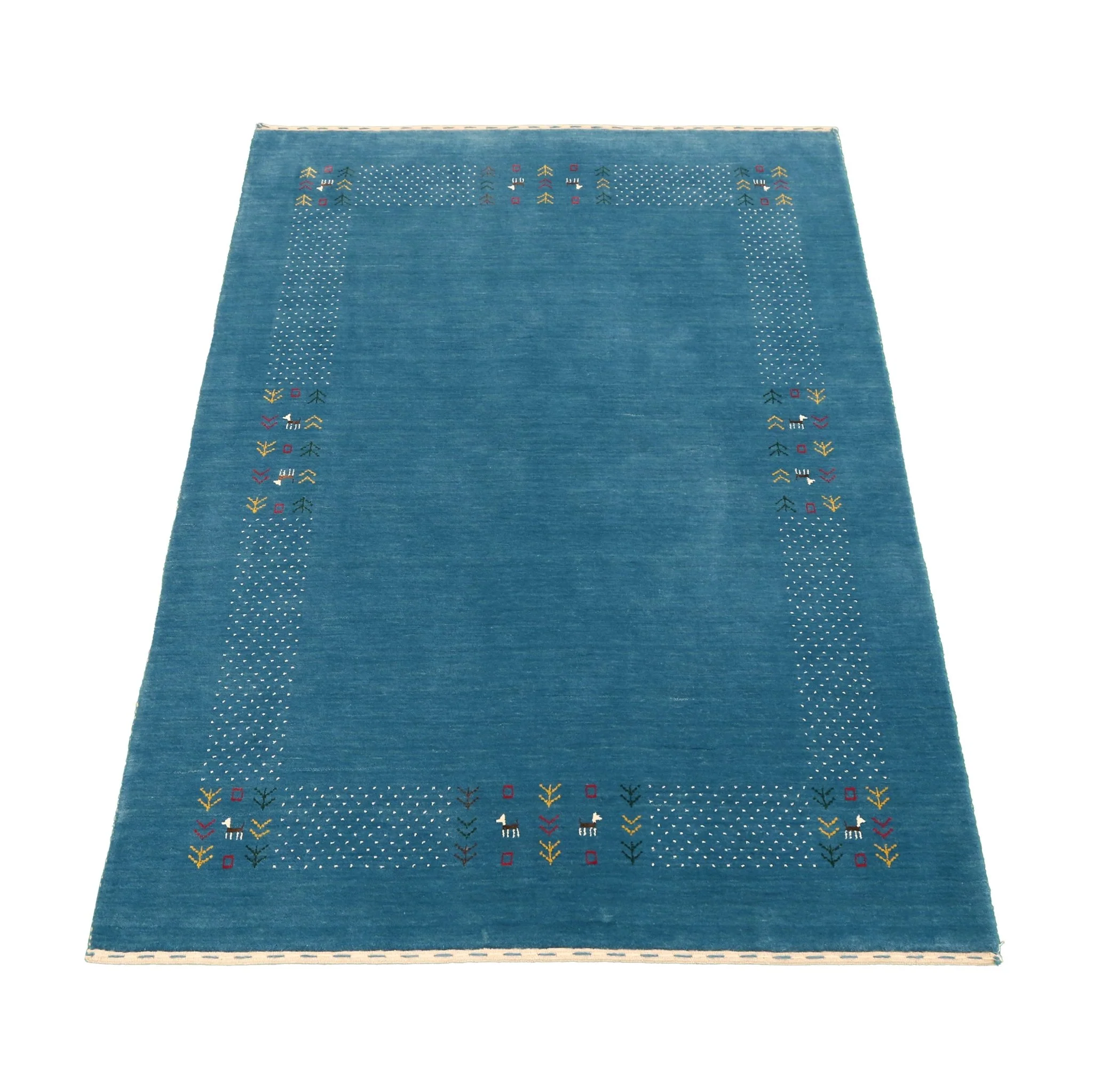 Solid Blue Border Design Hand Loomed Wool Area Rug - Image 4