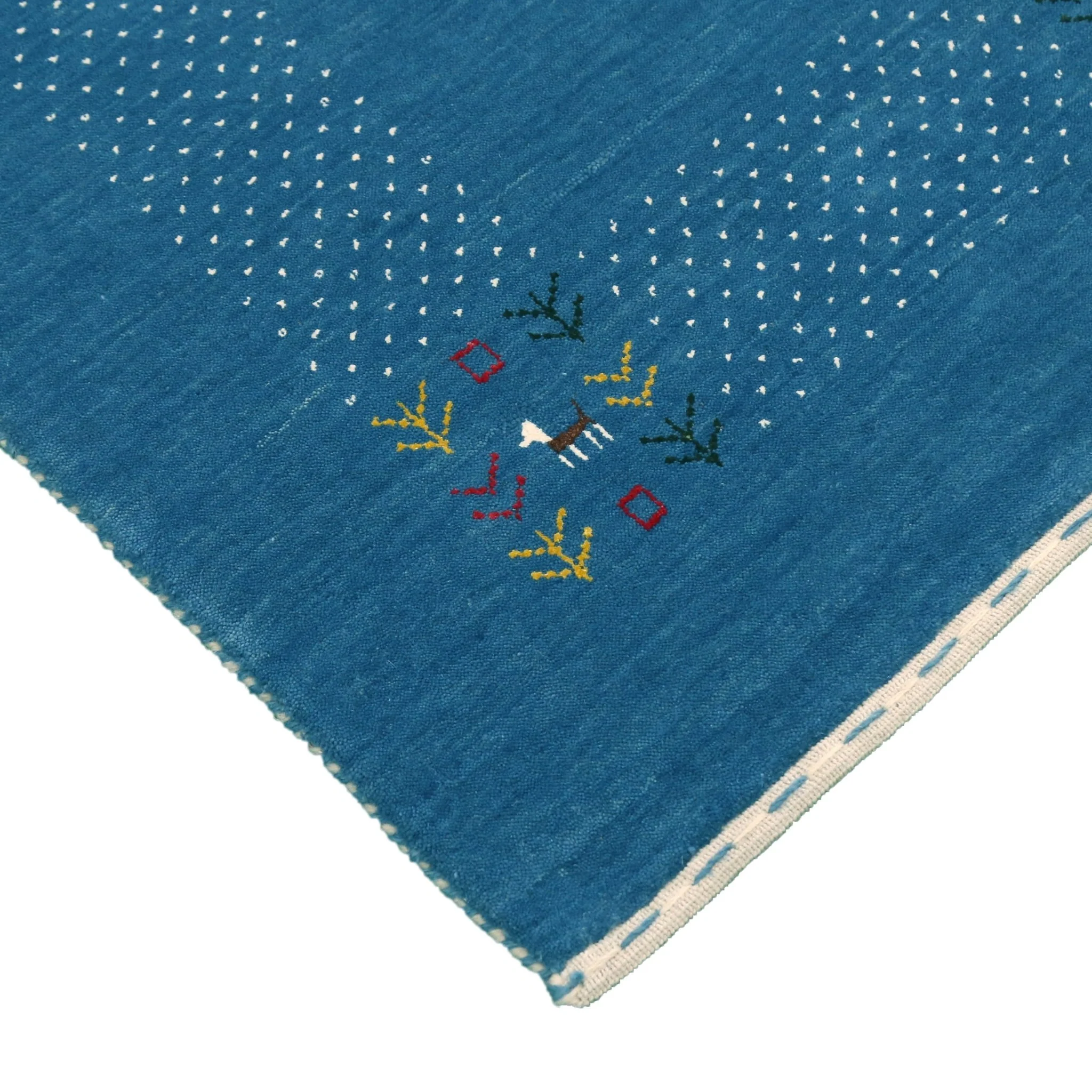 Solid Blue Border Design Hand Loomed Wool Area Rug - Image 6