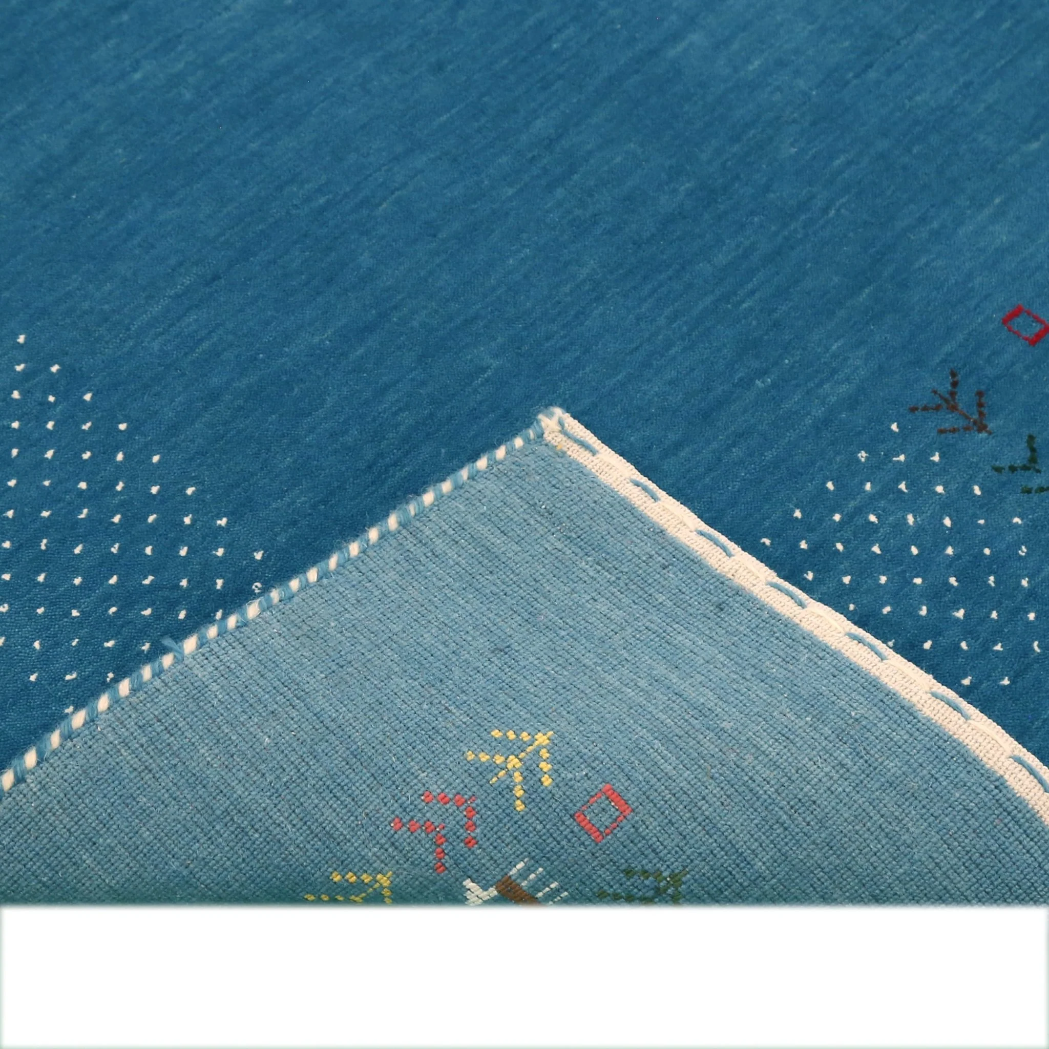 Solid Blue Border Design Hand Loomed Wool Area Rug - Image 7