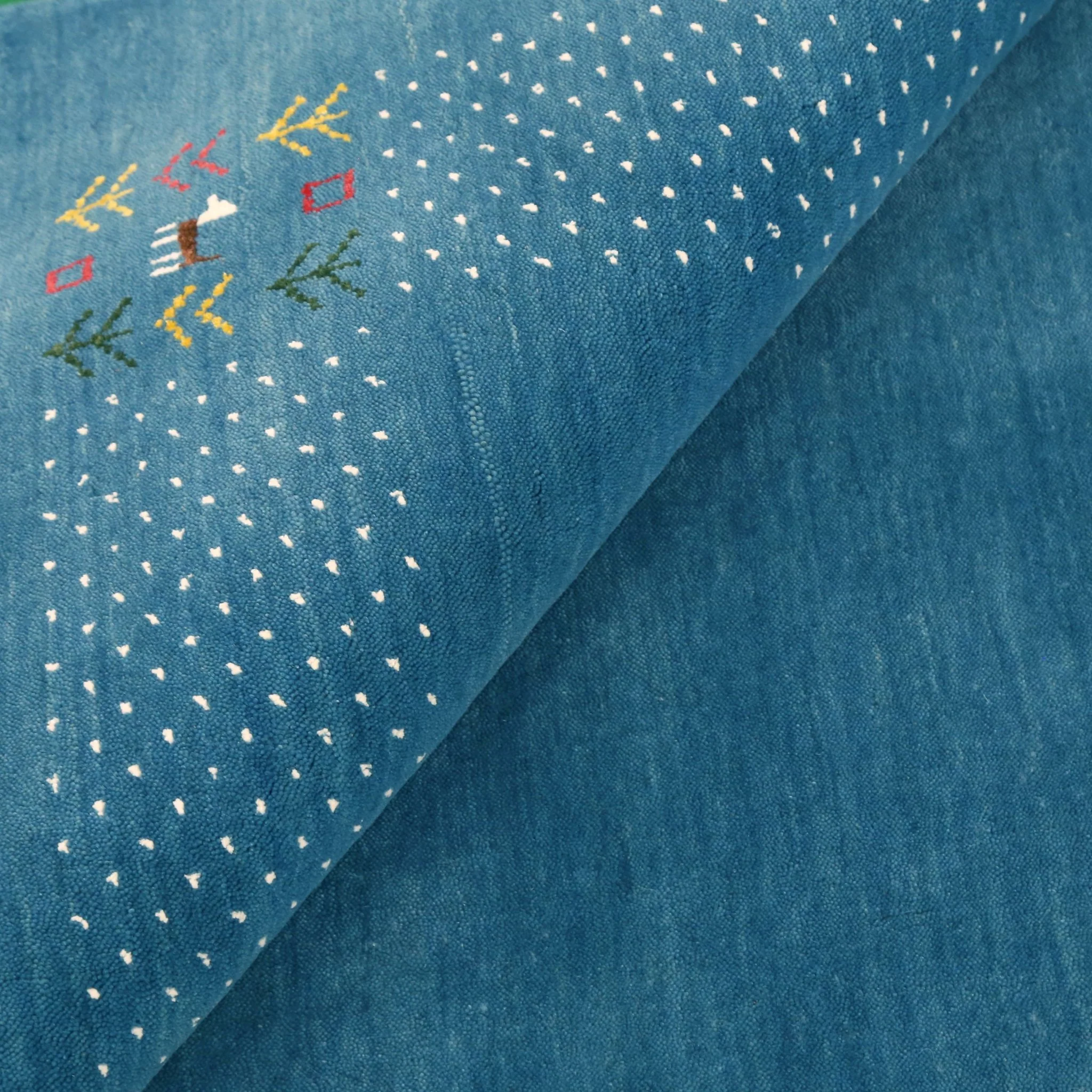 Solid Blue Border Design Hand Loomed Wool Area Rug - Image 9