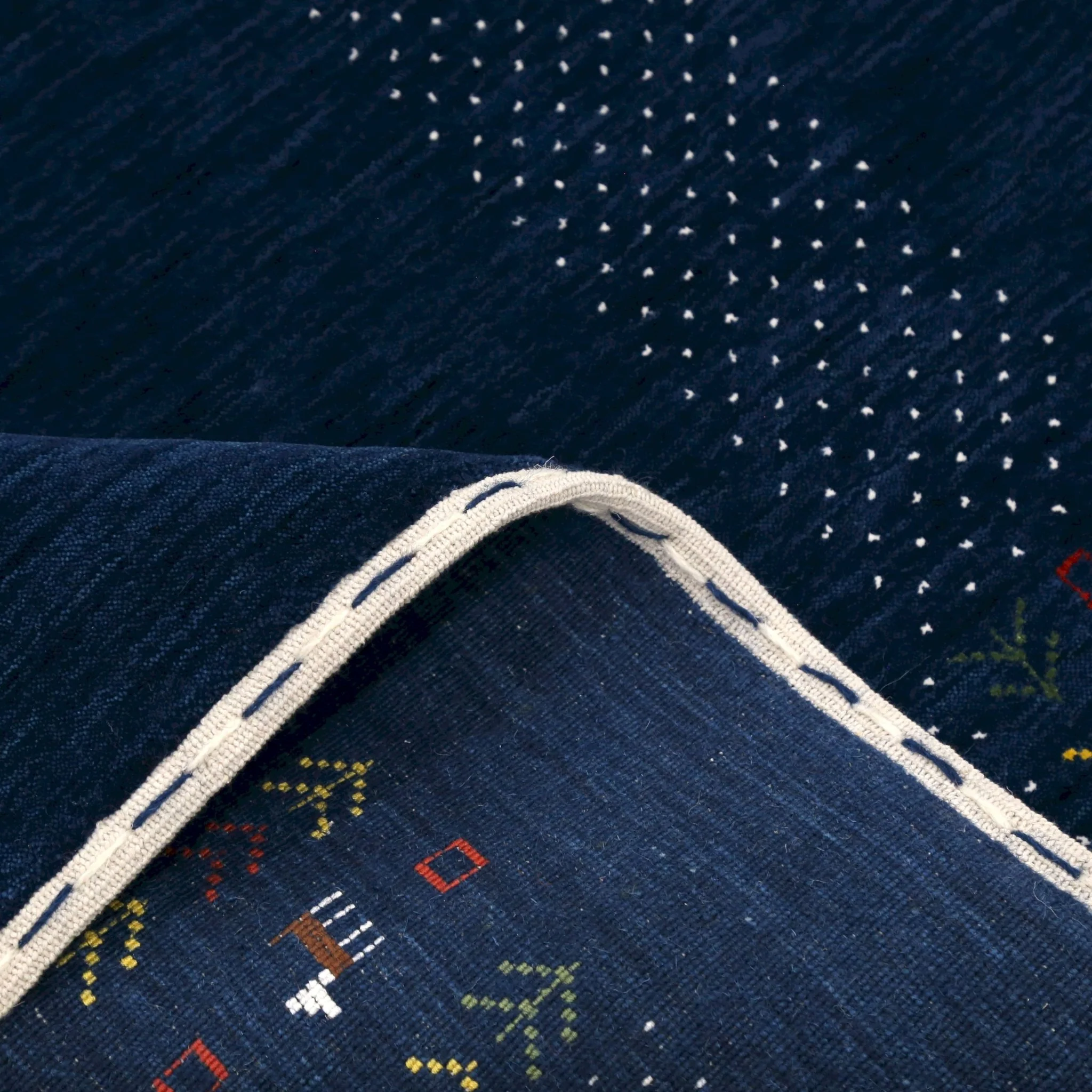 Solid Blue Border Patterns Hand Loomed Wool Area Rug - Image 13