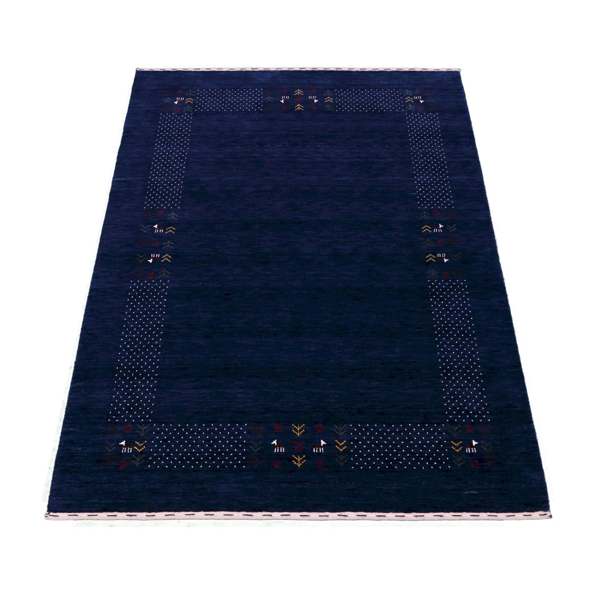 Solid Blue Border Patterns Hand Loomed Wool Area Rug - Image 4