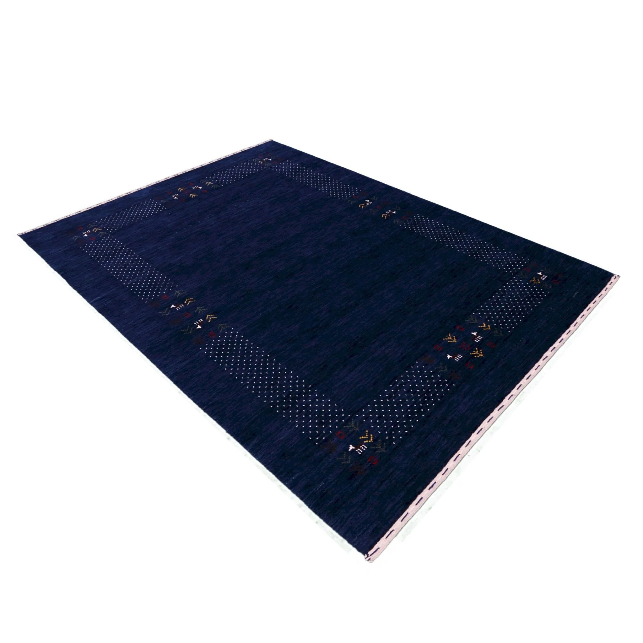 Solid Blue Border Patterns Hand Loomed Wool Area Rug - Image 5