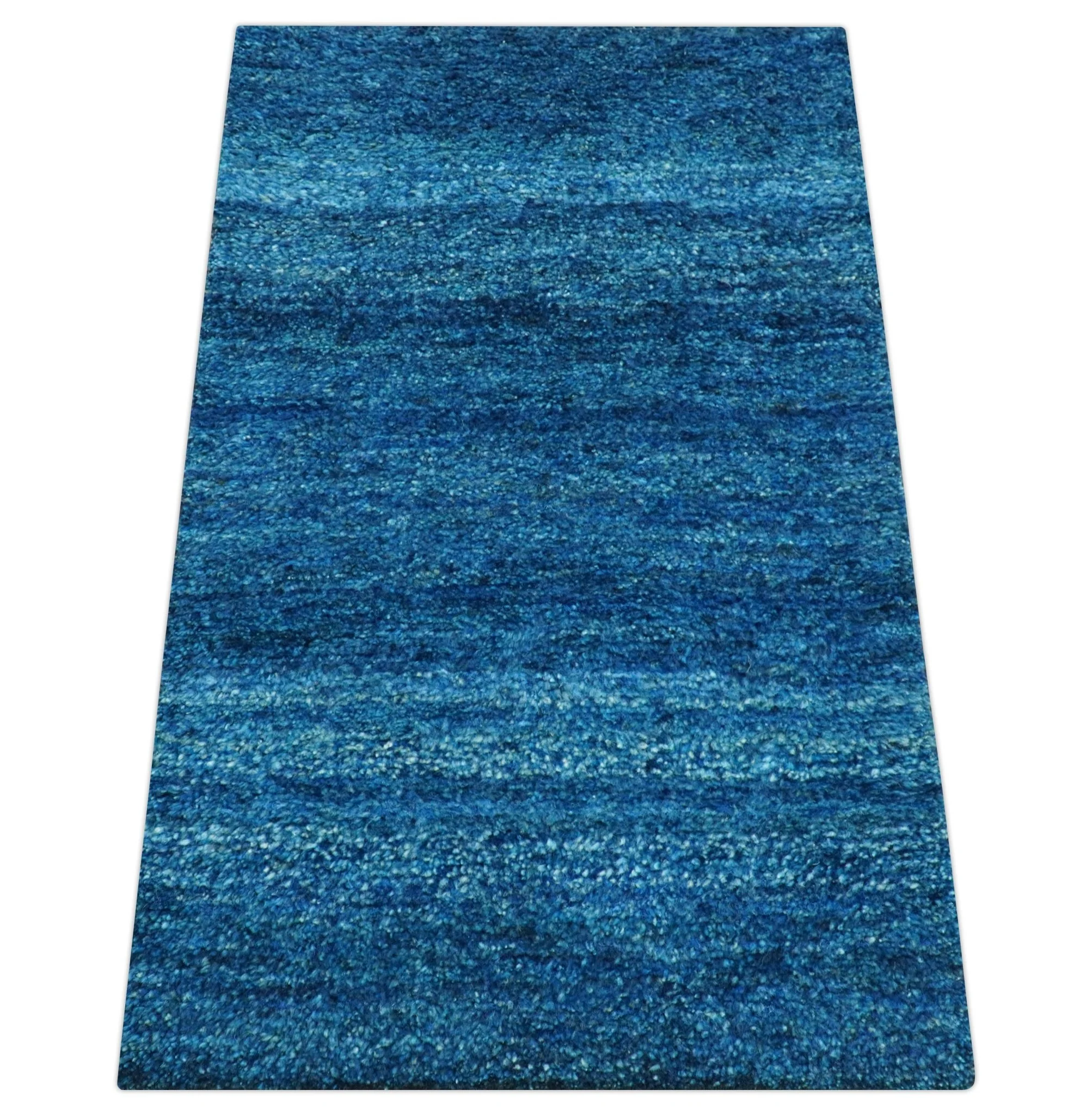 High Pile Blue Hand knotted Contemporary Custom Made Solid Afghan wool Area Rug - Image 10