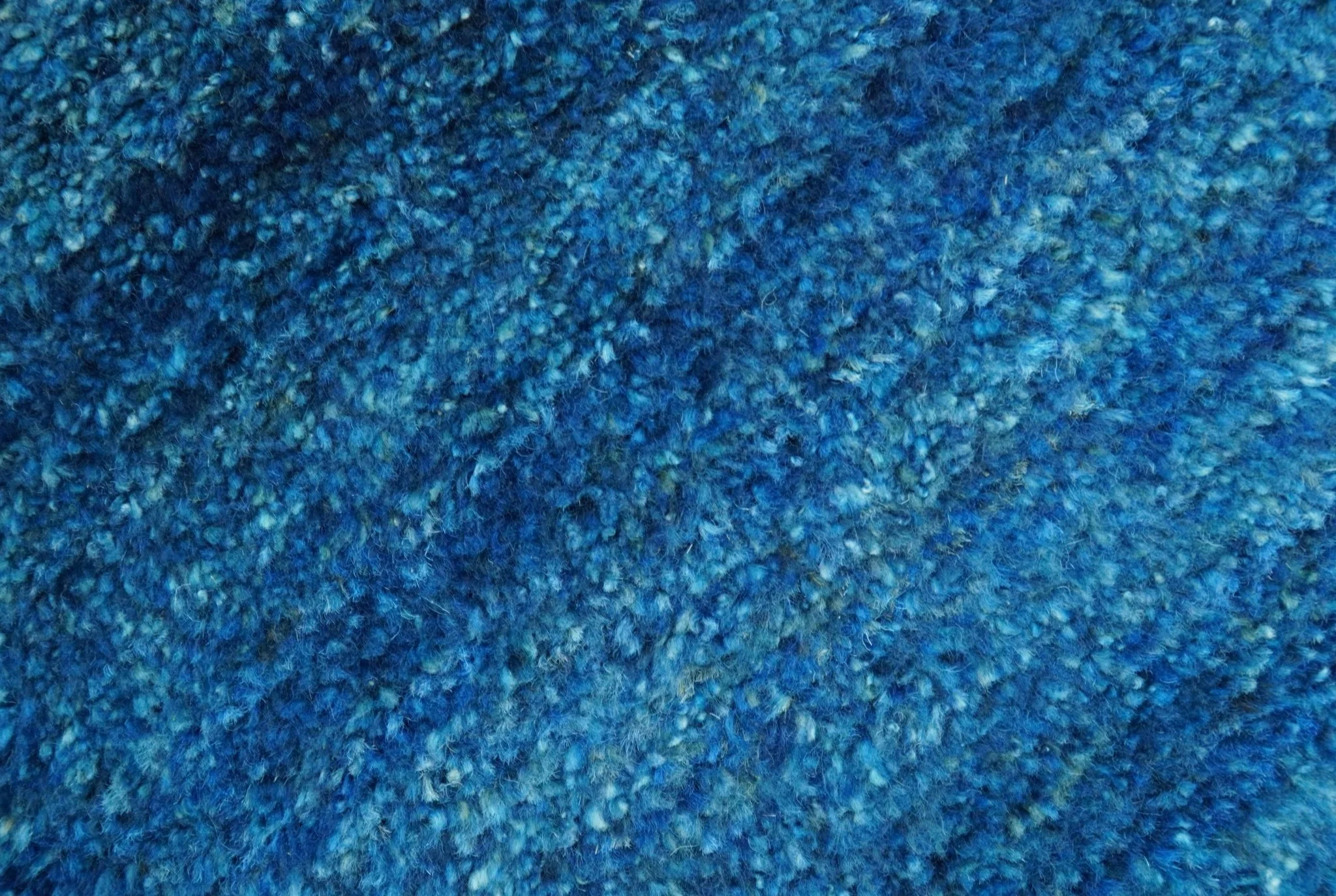 High Pile Blue Hand knotted Contemporary Custom Made Solid Afghan wool Area Rug - Image 3