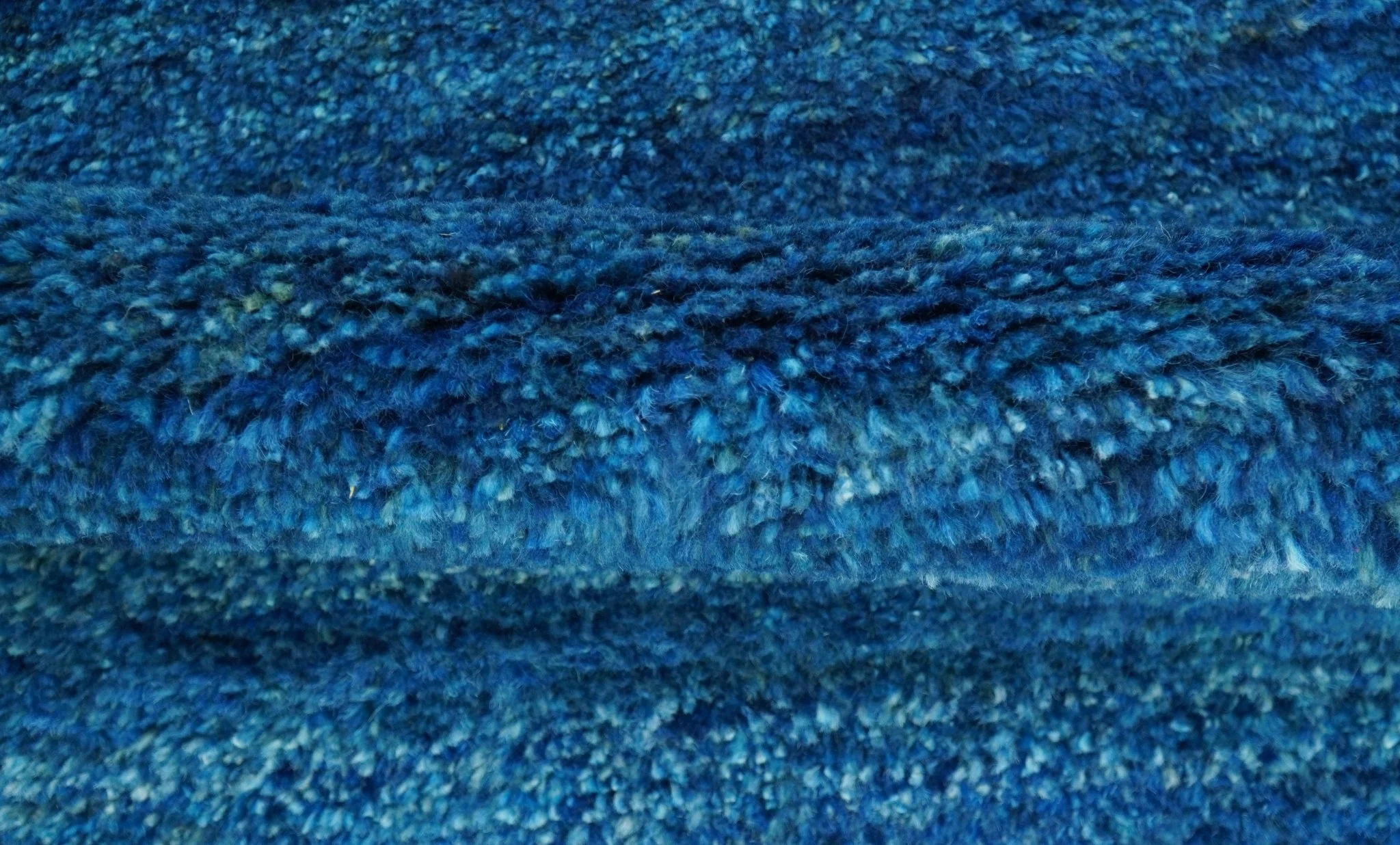 High Pile Blue Hand knotted Contemporary Custom Made Solid Afghan wool Area Rug - Image 4
