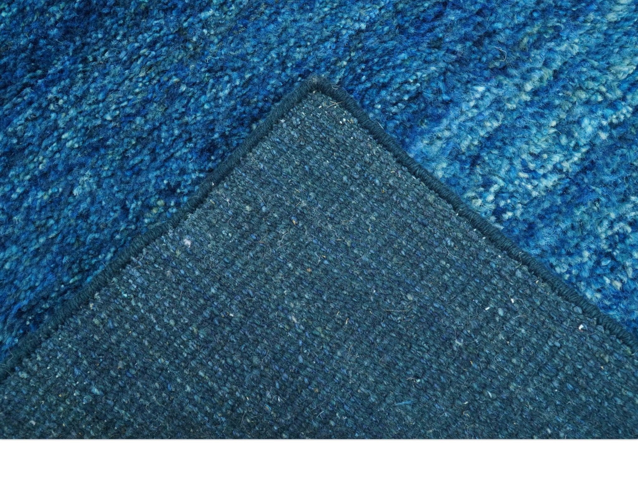 High Pile Blue Hand knotted Contemporary Custom Made Solid Afghan wool Area Rug - Image 6